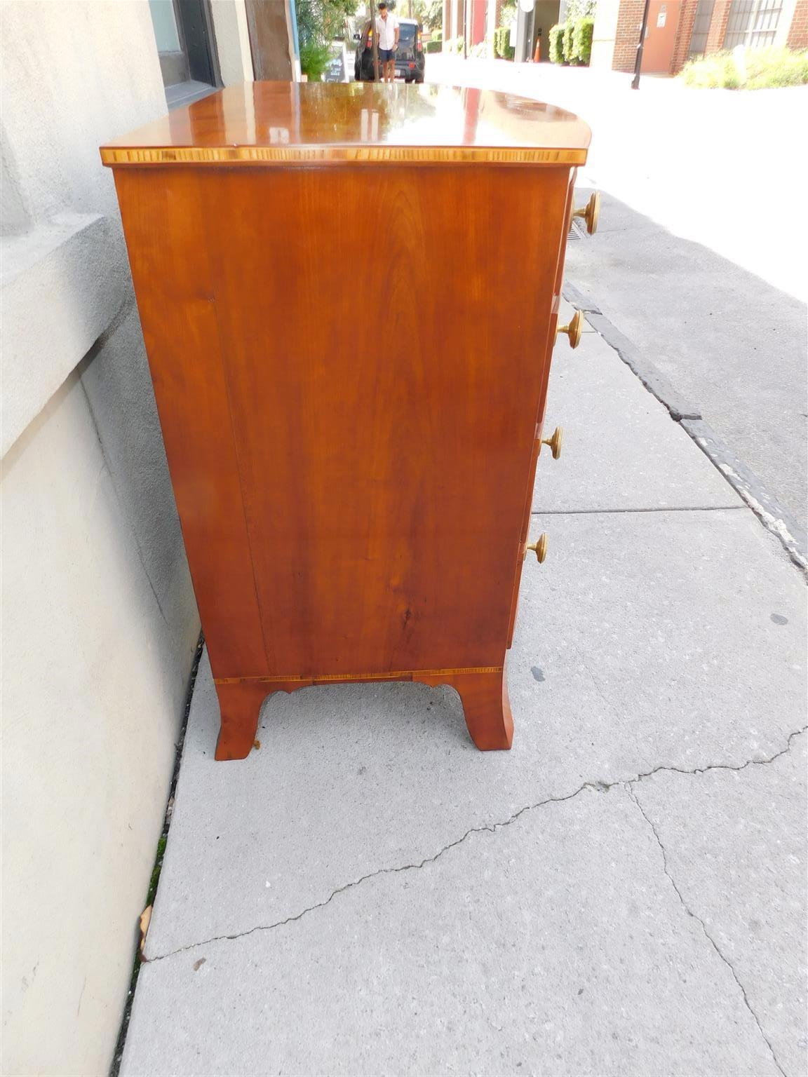 American Hepplewhite Cherry Satinwood Inlay Bow Front Chest on Splayed Feet 1810 For Sale 2