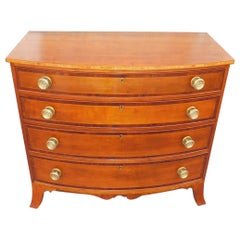 Antique American Hepplewhite Cherry Satinwood Inlay Bow Front Chest on Splayed Feet 1810