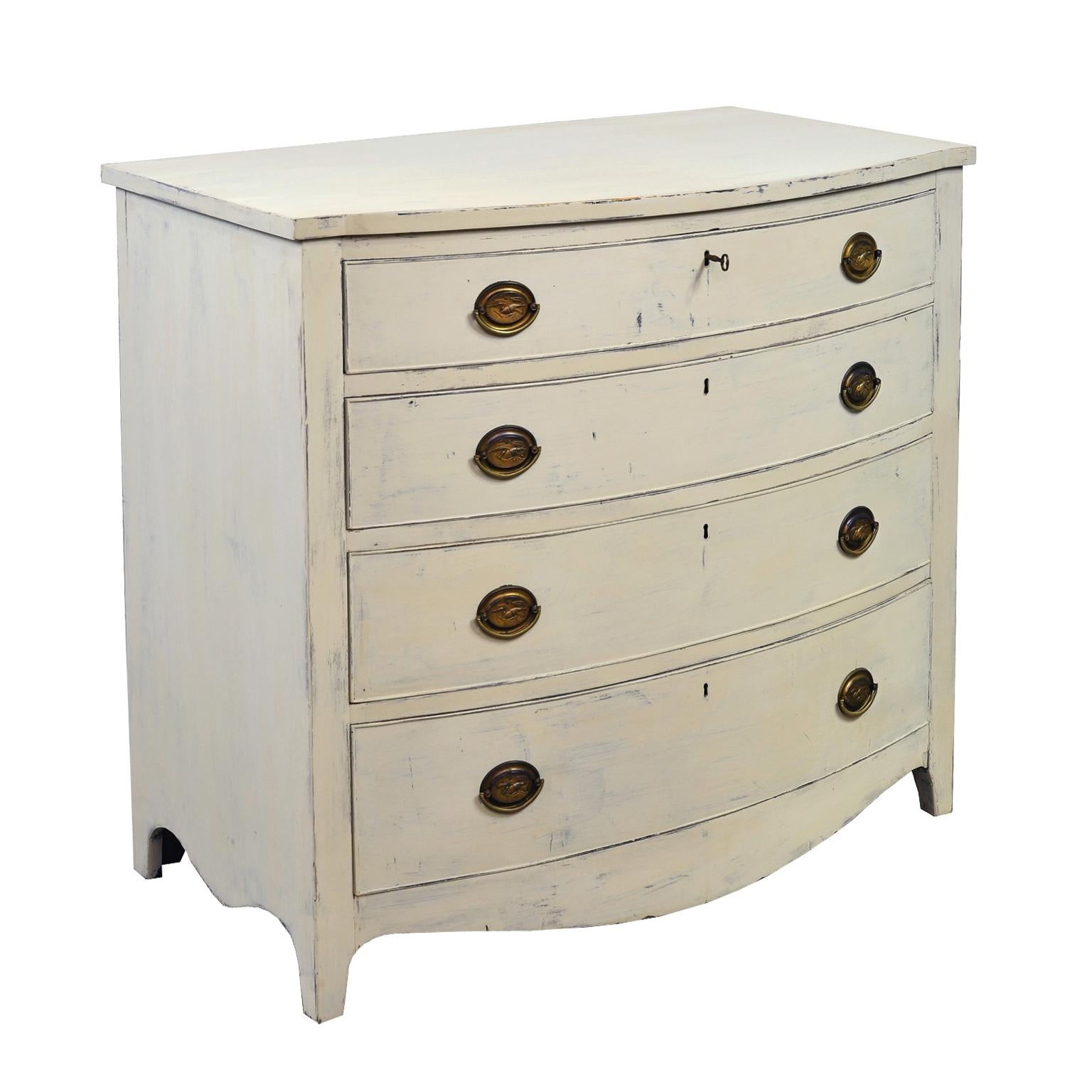 American Hepplewhite Chest of Drawers with Gustavian Grey-White Paint 1