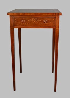 Hepplewhite Style Inlaid Mahogany Side Table with Crossbanded Marquetry Top