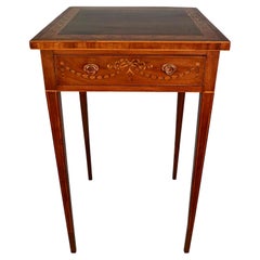  Hepplewhite Style Inlaid Mahogany Side Table with Crossbanded Marquetry Top