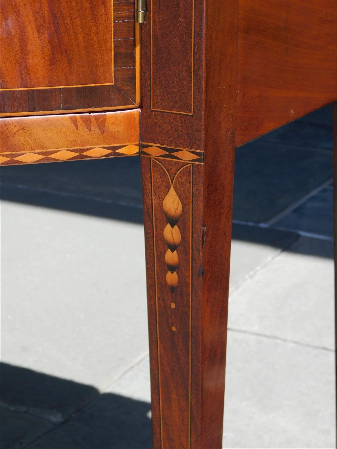 American Hepplewhite Mahogany Bow Front Satinwood Inlaid Sideboard, Circa 1780 For Sale 6