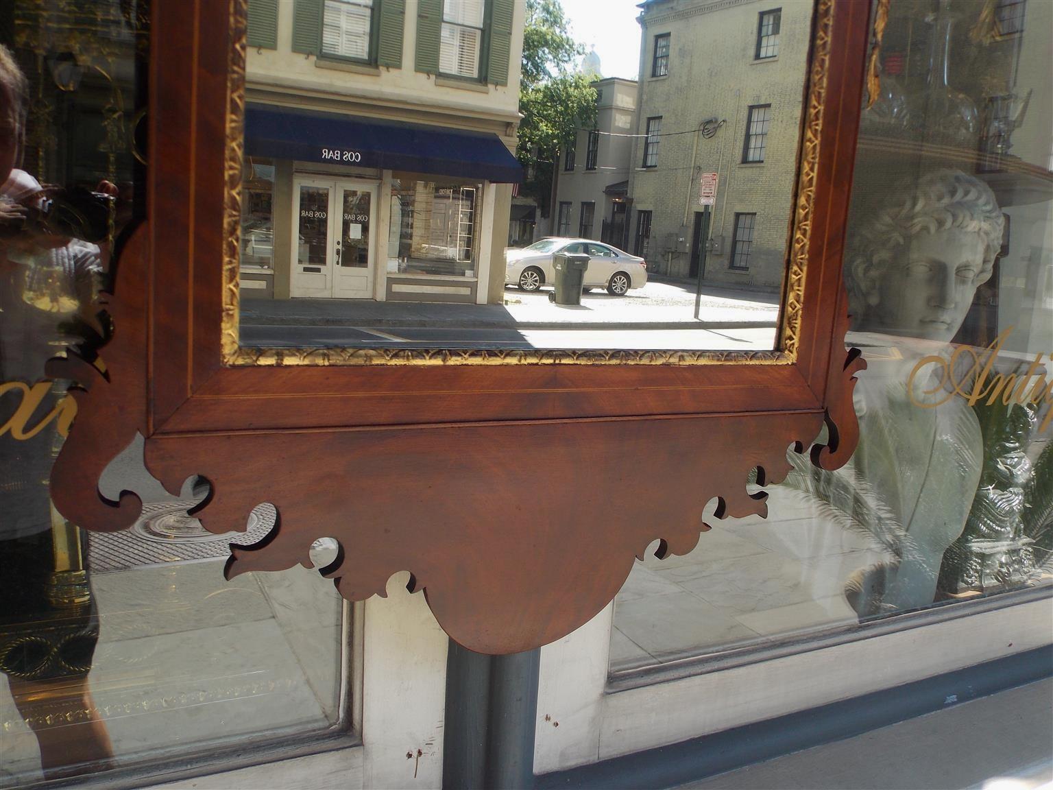 Early 19th Century American Hepplewhite Mahogany & Gilt Urn Foliage Eagle Inlaid Mirror. C. 1800 For Sale