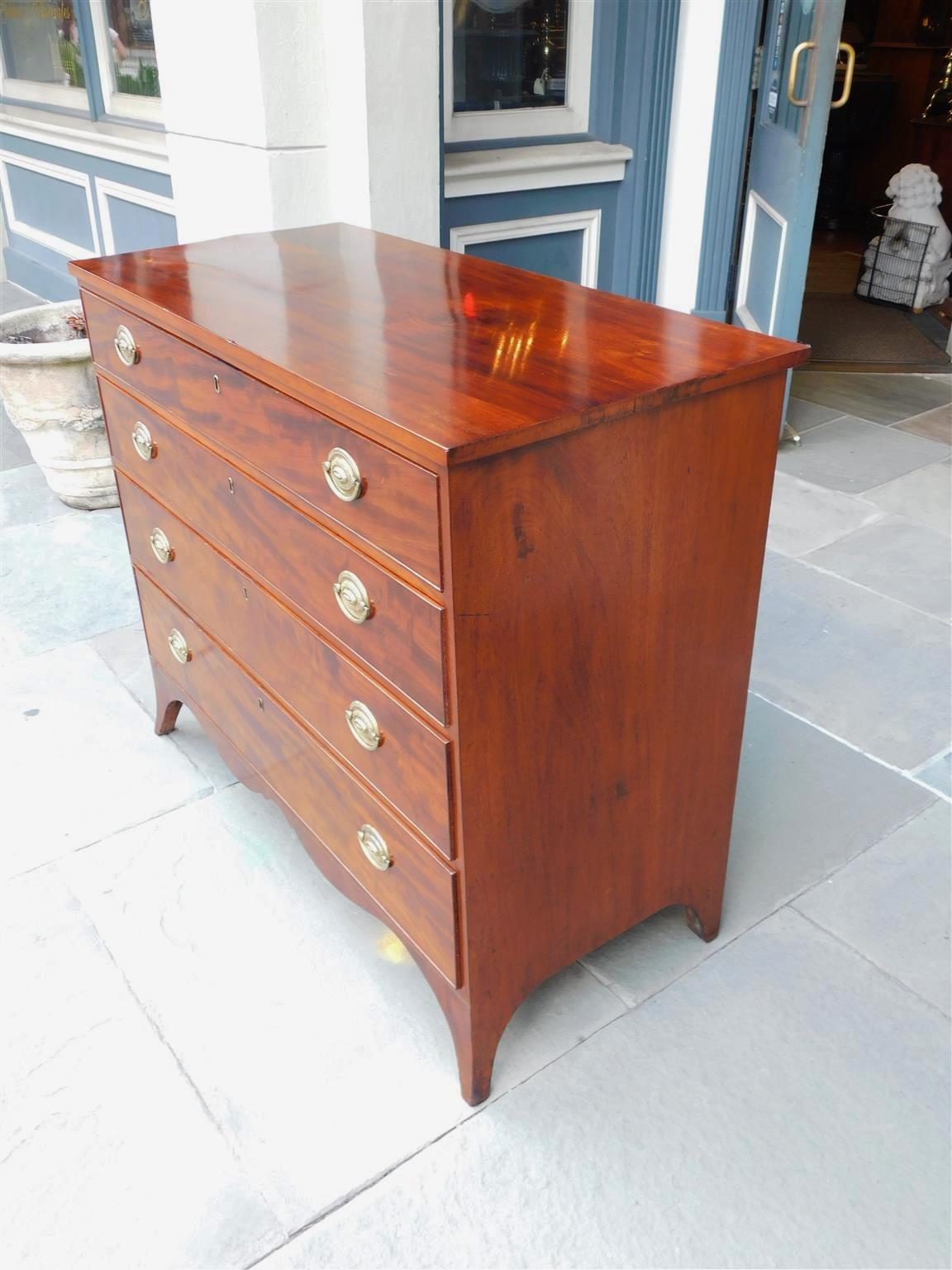 Early 19th Century American Hepplewhite Mahogany Graduated Chest with Original Brasses, C. 1800