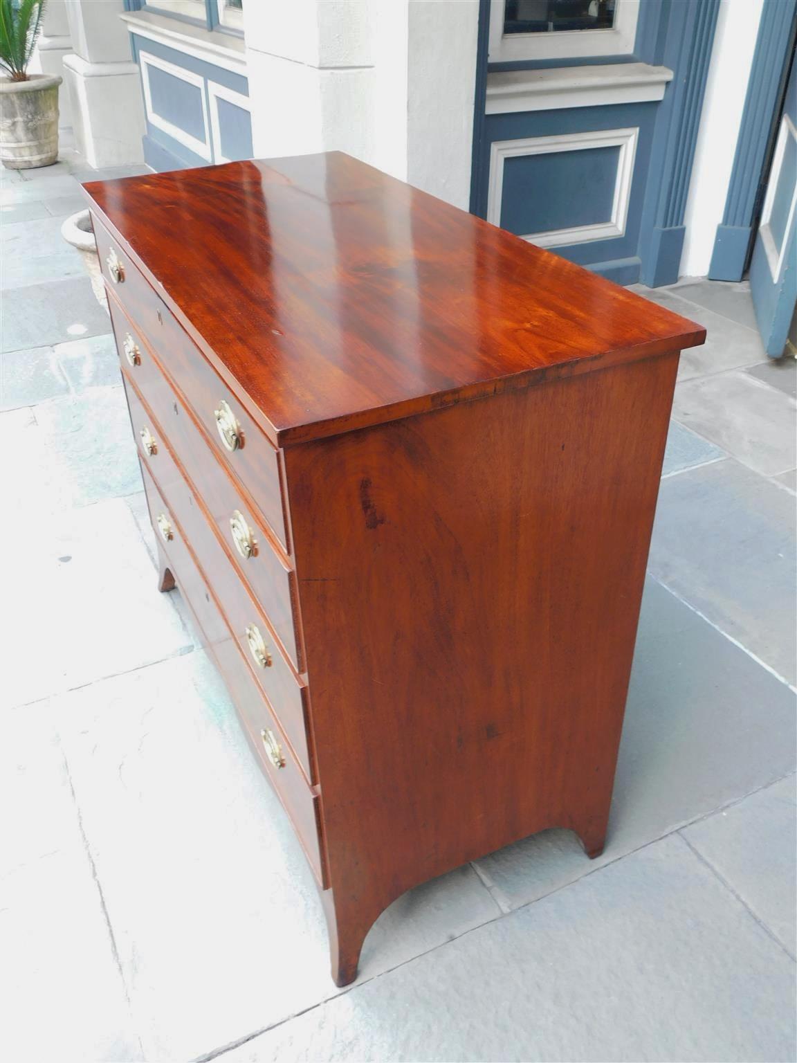 American Hepplewhite Mahogany Graduated Chest with Original Brasses, C. 1800 1