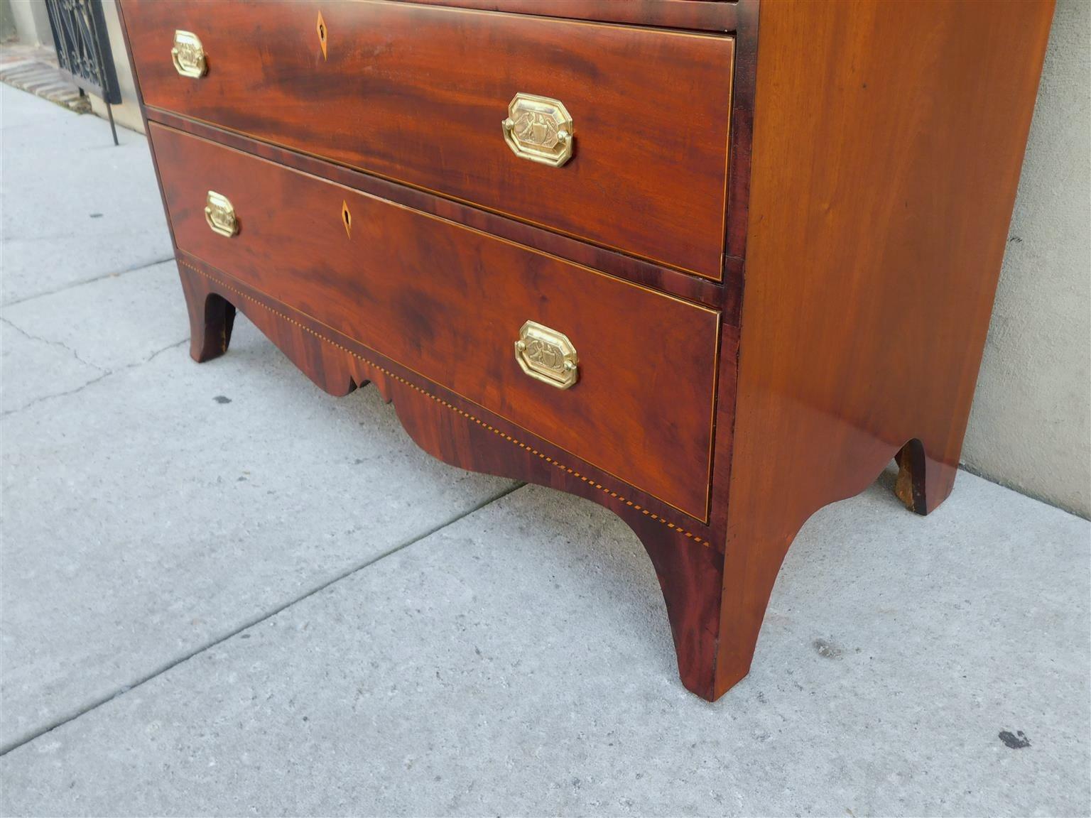 American Hepplewhite Mahogany Inlaid Chest of Drawers w/ Orig. Brasses, C. 1800 For Sale 4
