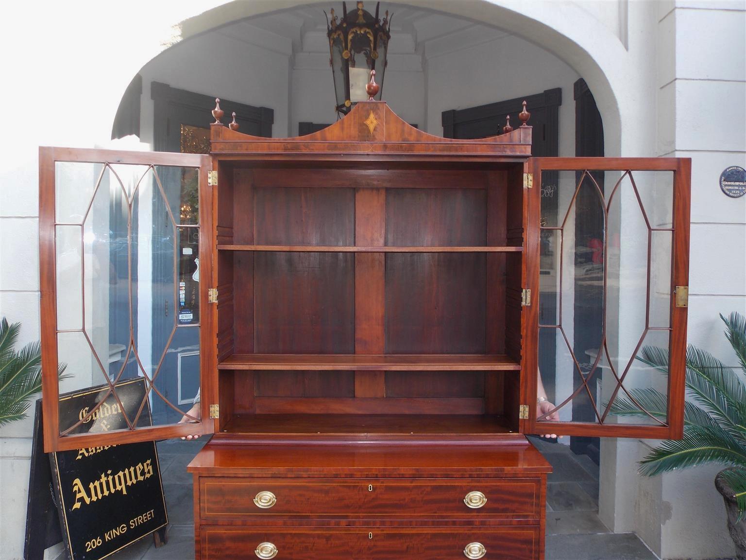 American Hepplewhite Mahogany Inlaid China Press with Original Brasses VA, 1790 2