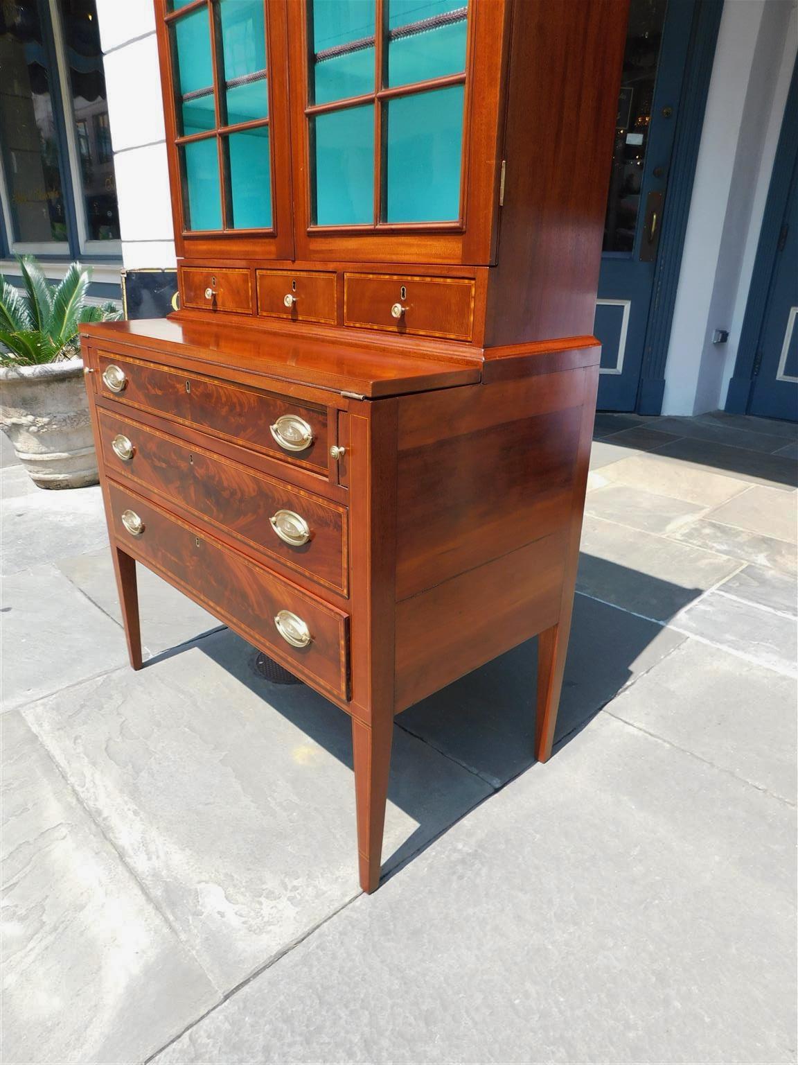 American Hepplewhite Mahogany Inlaid Fall Front Secretary with Bookcase, C. 1790 For Sale 5