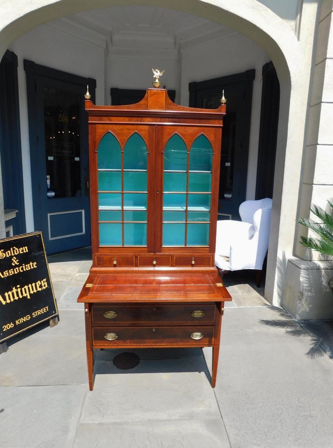 American Hepplewhite Mahogany Inlaid Fall Front Secretary with Bookcase, C. 1790 For Sale 6