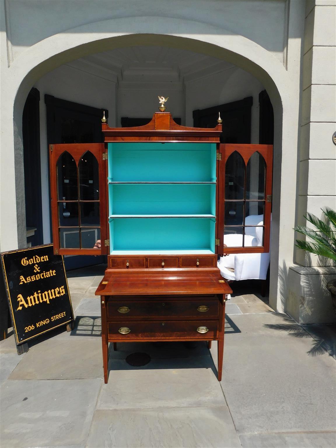 American Hepplewhite Mahogany Inlaid Fall Front Secretary with Bookcase, C. 1790 For Sale 7
