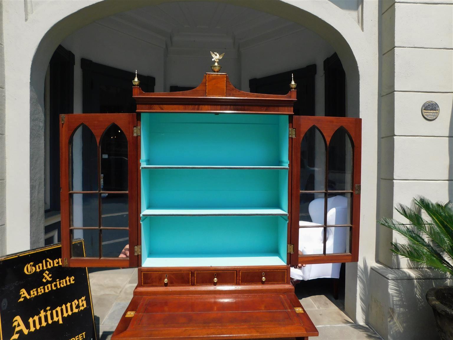 American Hepplewhite Mahogany Inlaid Fall Front Secretary with Bookcase, C. 1790 For Sale 9