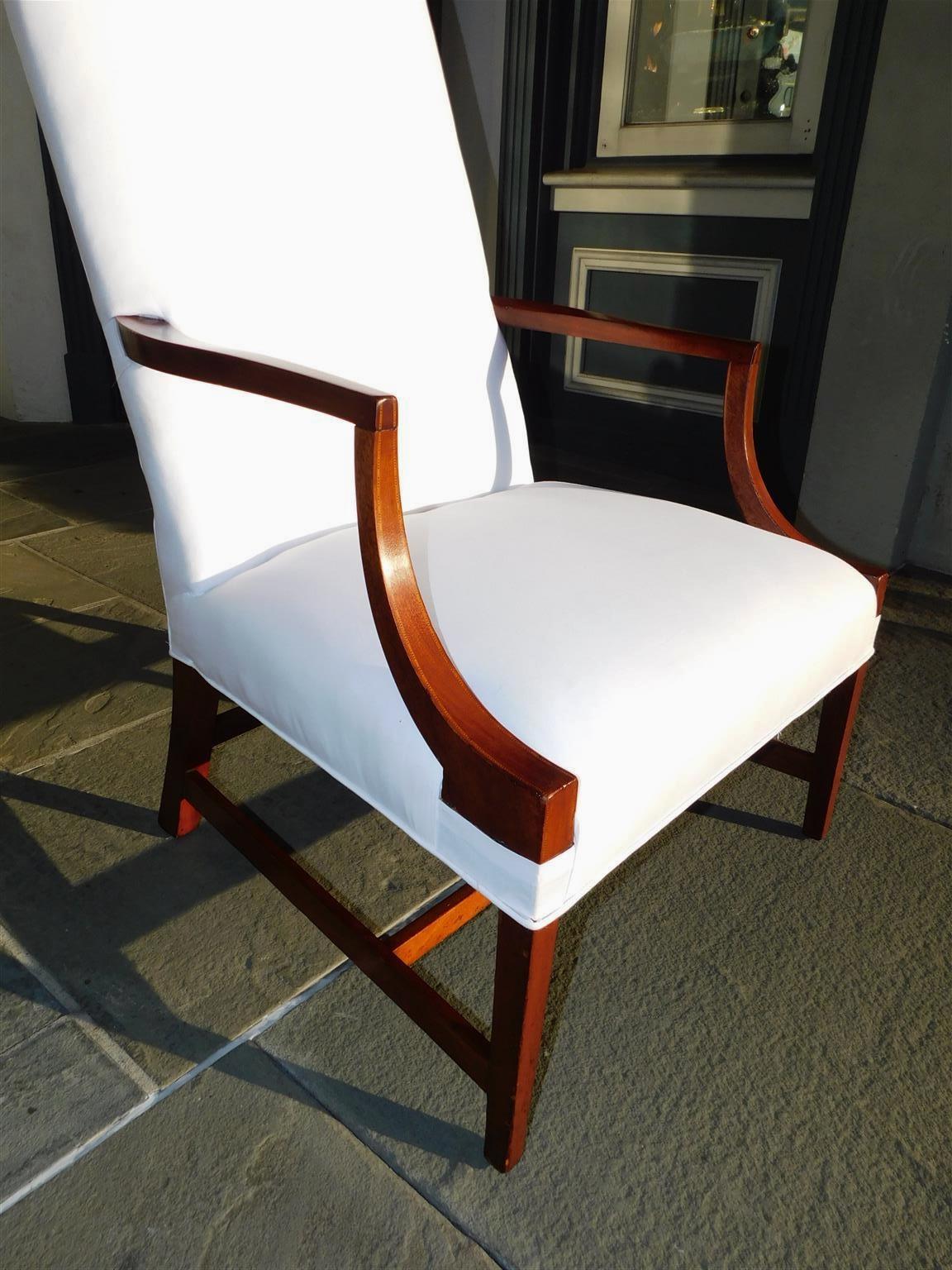 American Hepplewhite Mahogany Inlaid Martha Washington Arm Chair, Circa 1790 For Sale 4