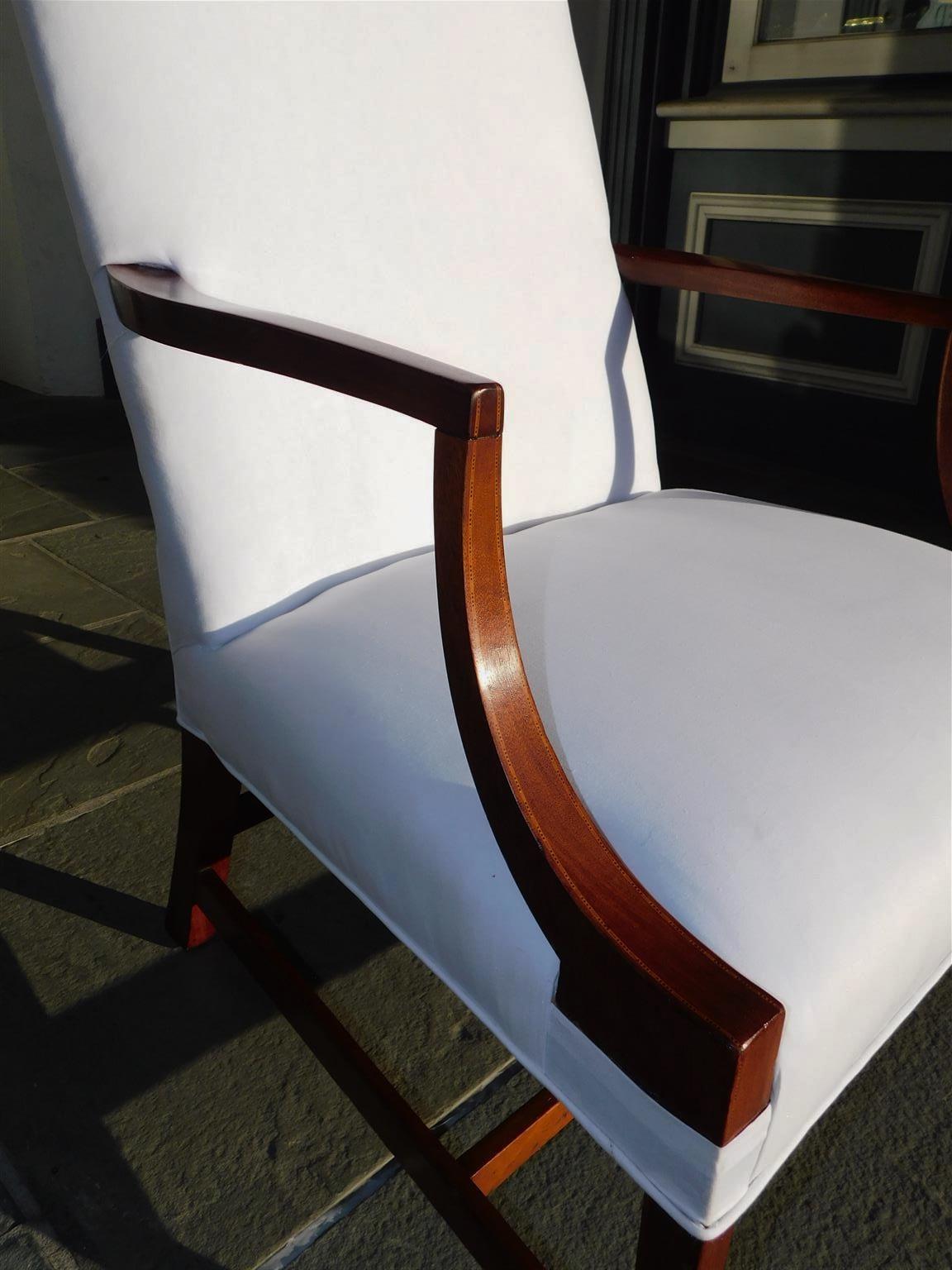 American Hepplewhite Mahogany Inlaid Martha Washington Arm Chair, Circa 1790 For Sale 5