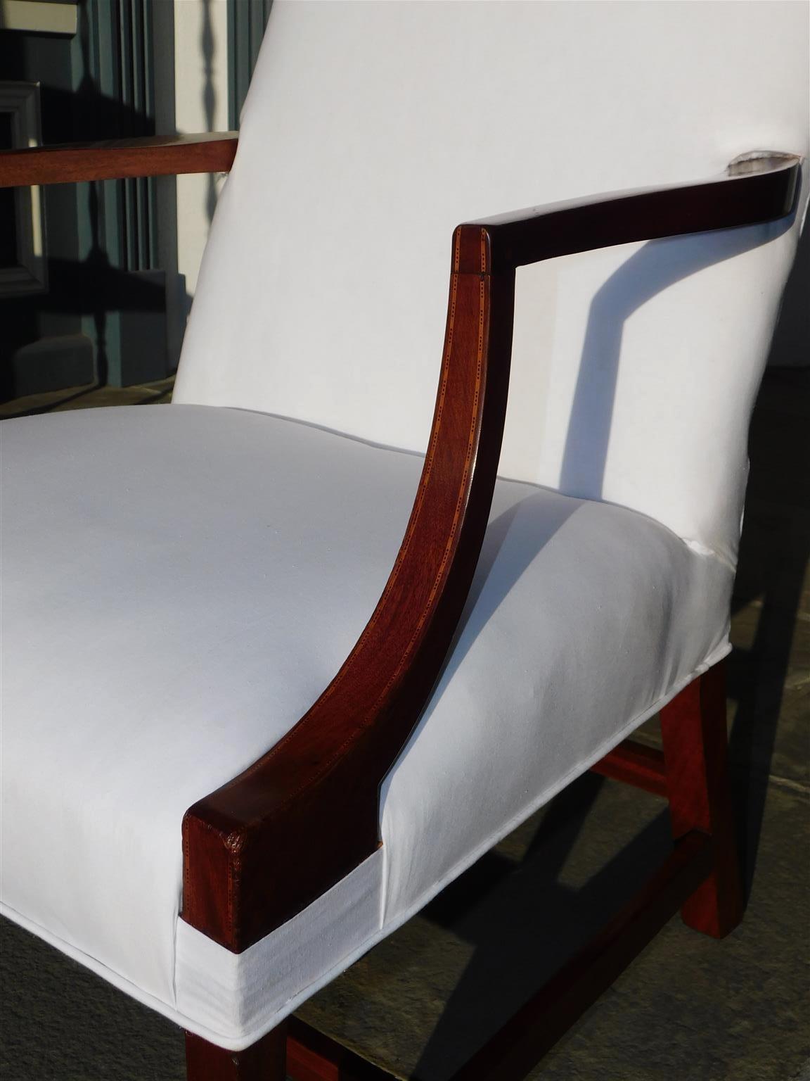 American Hepplewhite Mahogany Inlaid Martha Washington Arm Chair, Circa 1790 For Sale 6
