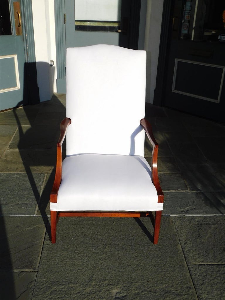 Hand-Carved American Hepplewhite Mahogany Inlaid Martha Washington Arm Chair, Circa 1790 For Sale