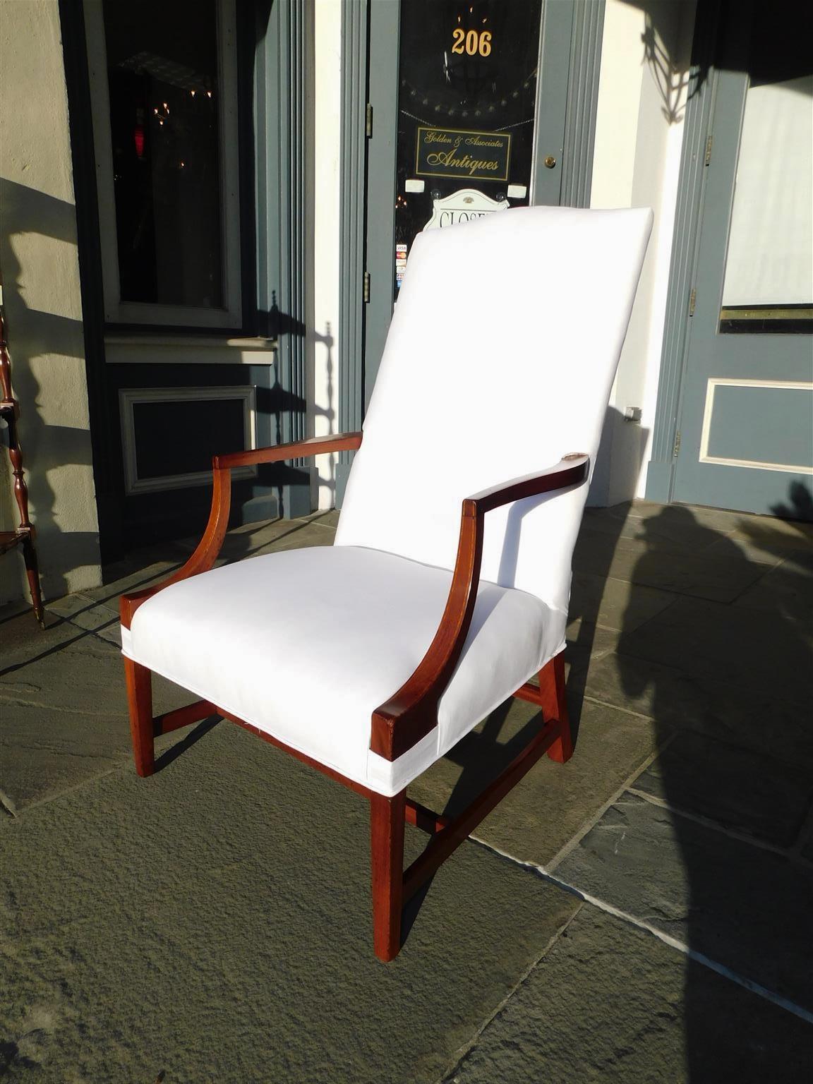 Hand-Carved American Hepplewhite Mahogany Inlaid Martha Washington Arm Chair, Circa 1790 For Sale