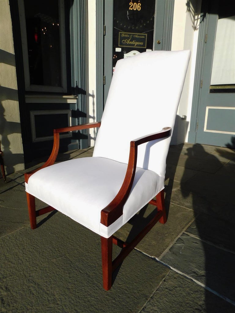 Upholstery American Hepplewhite Mahogany Inlaid Martha Washington Arm Chair, Circa 1790 For Sale