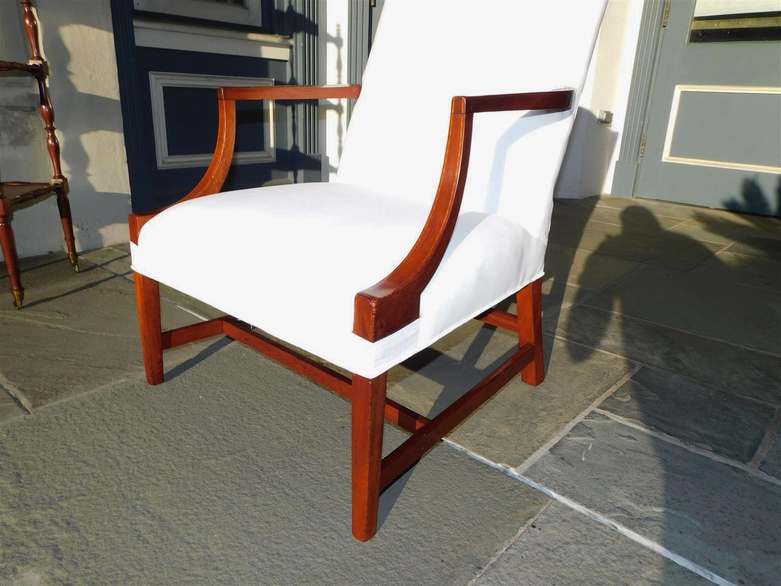Upholstery American Hepplewhite Mahogany Inlaid Martha Washington Arm Chair, Circa 1790 For Sale