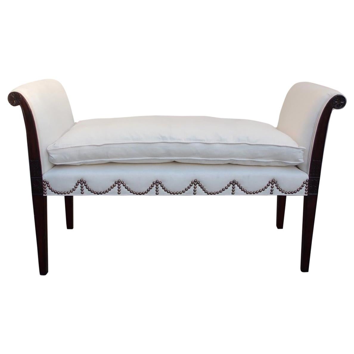 American Hepplewhite Mahogany Upholstered Window Bench, Attr S. McIntire C. 1800