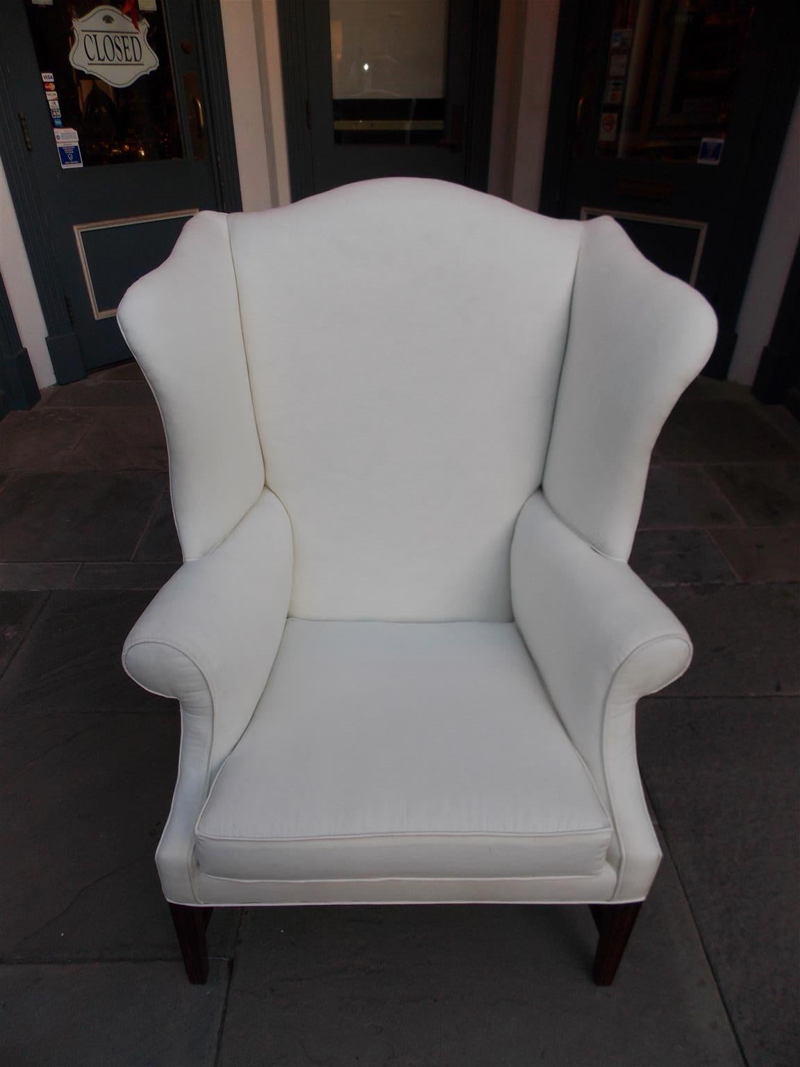 American Hepplewhite Mahogany Upholstered Wing Back Chair, New York, Circa 1790 3