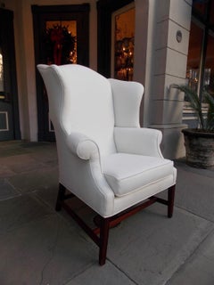 American Hepplewhite Mahogany Upholstered Wing Back Chair, New York, Circa 1790
