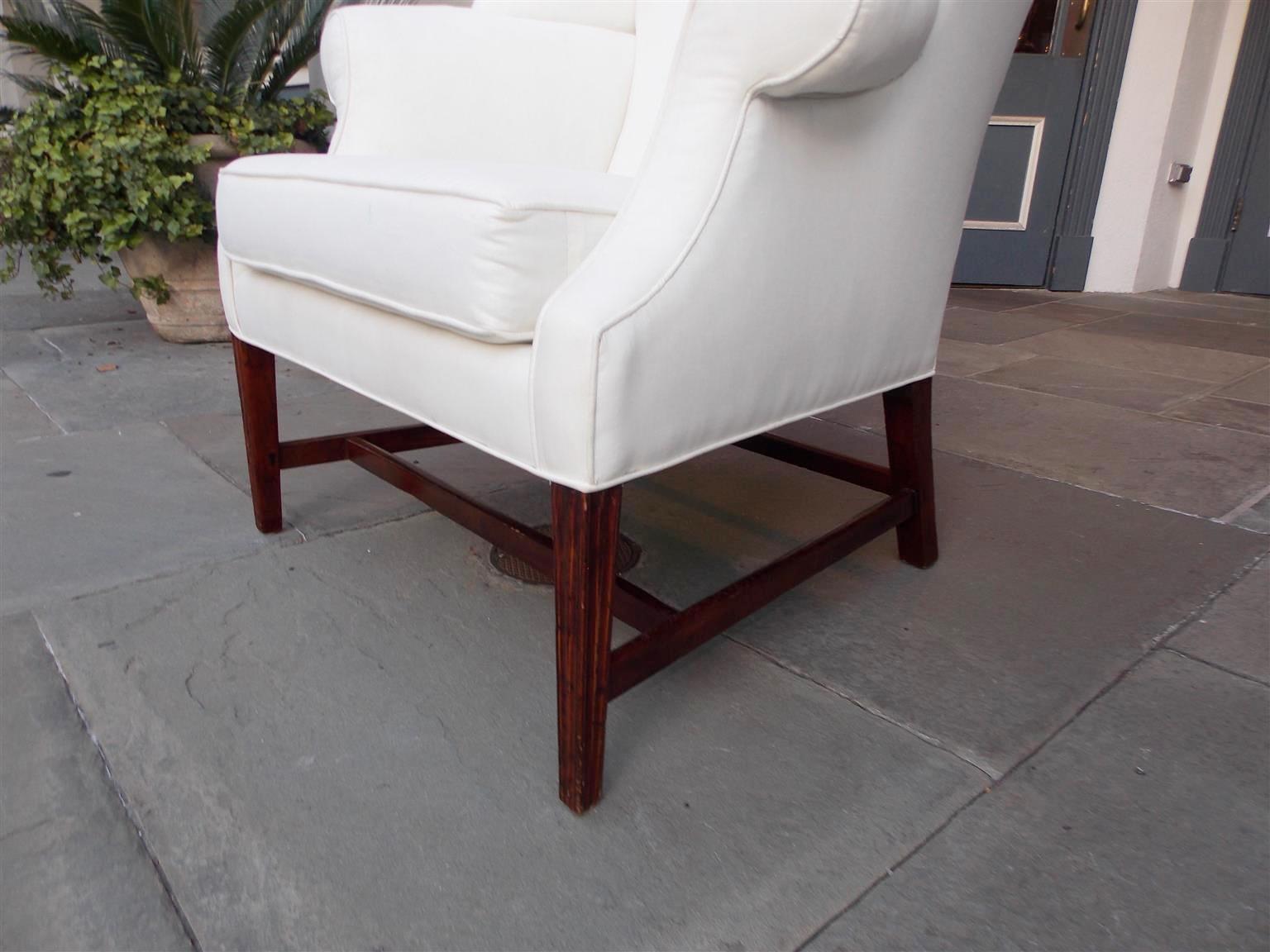 American Hepplewhite Mahogany Upholstered Wing Back Chair, New York, Circa 1790 1