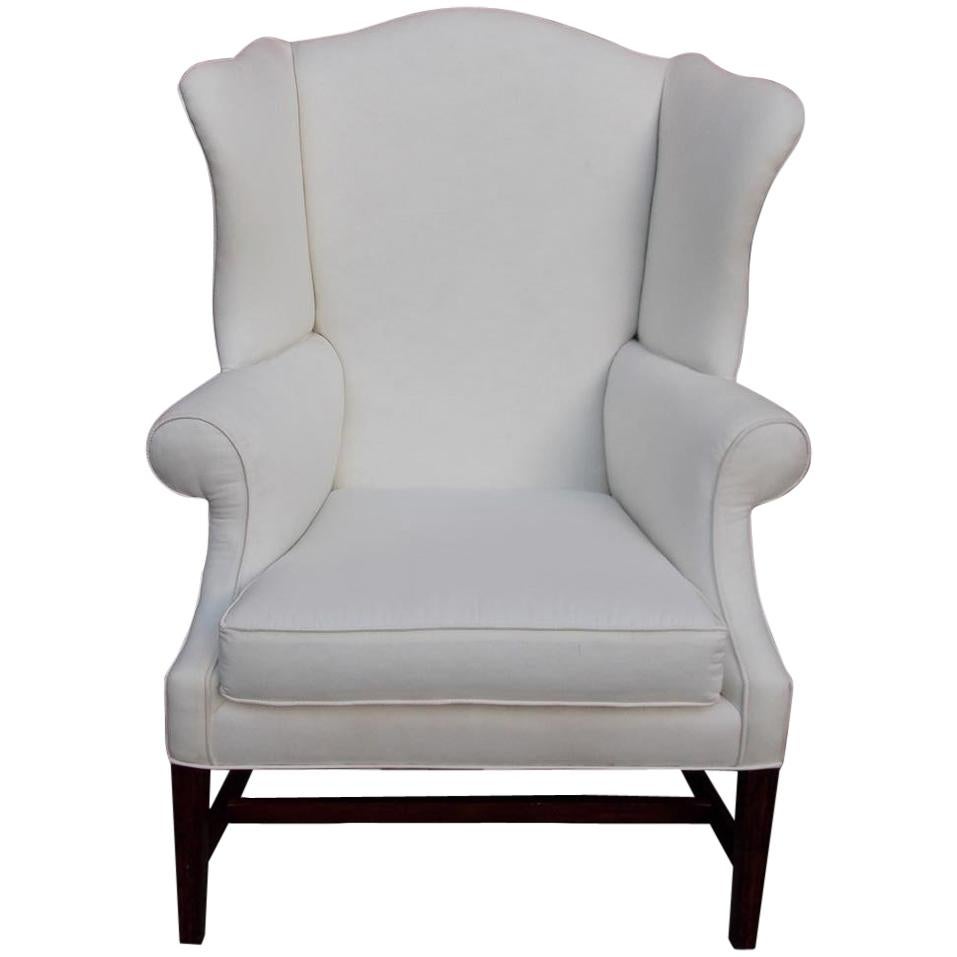 American Hepplewhite Mahogany Upholstered Wing Back Chair, New York, Circa 1790
