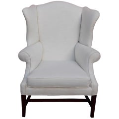 Antique American Hepplewhite Mahogany Upholstered Wing Back Chair, New York, Circa 1790