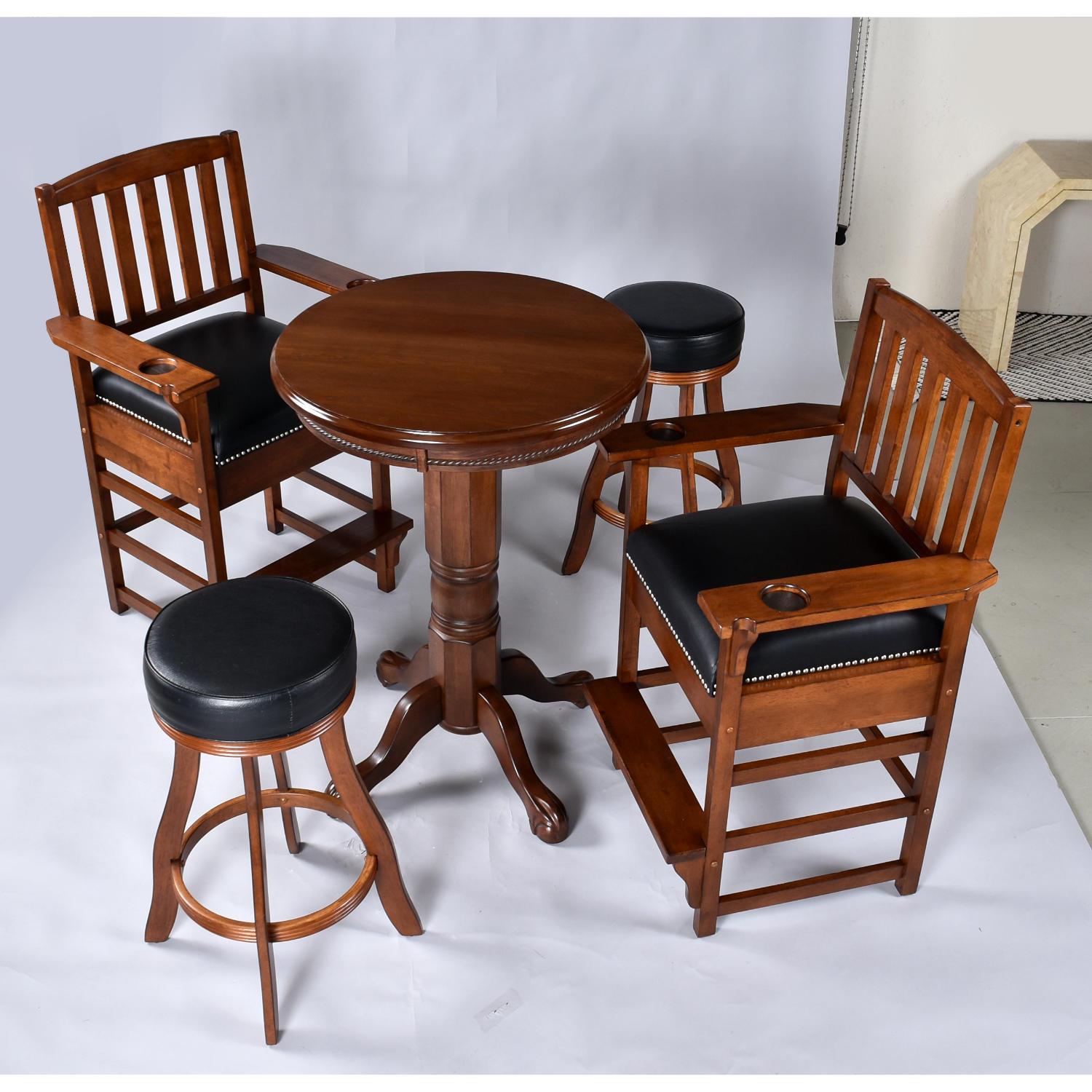 Contemporary American Heritage Billiard Pub Height Table Set with King View Chairs and Stools