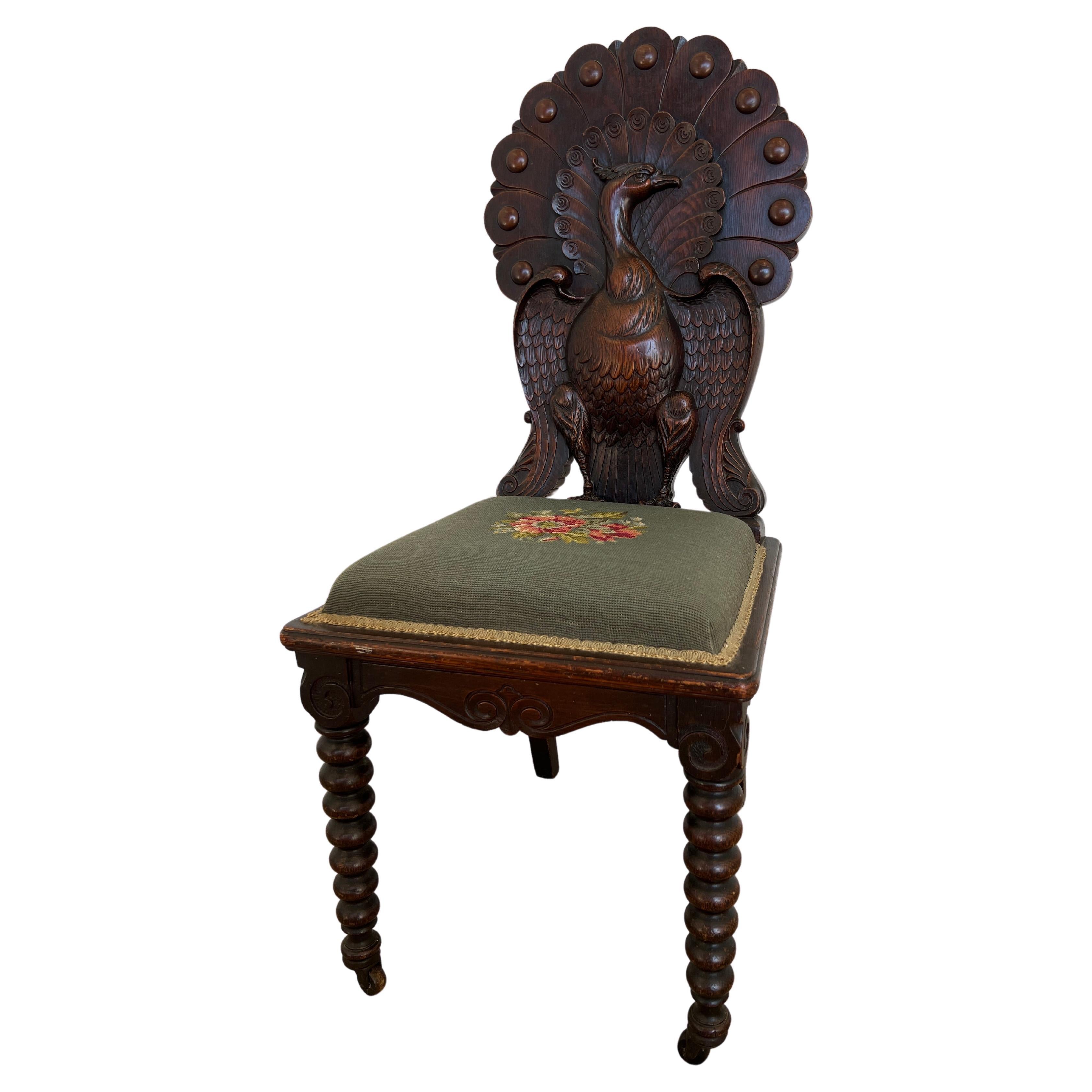 American High Victorian Art Nouveau Carved Peacock Form Side Chair