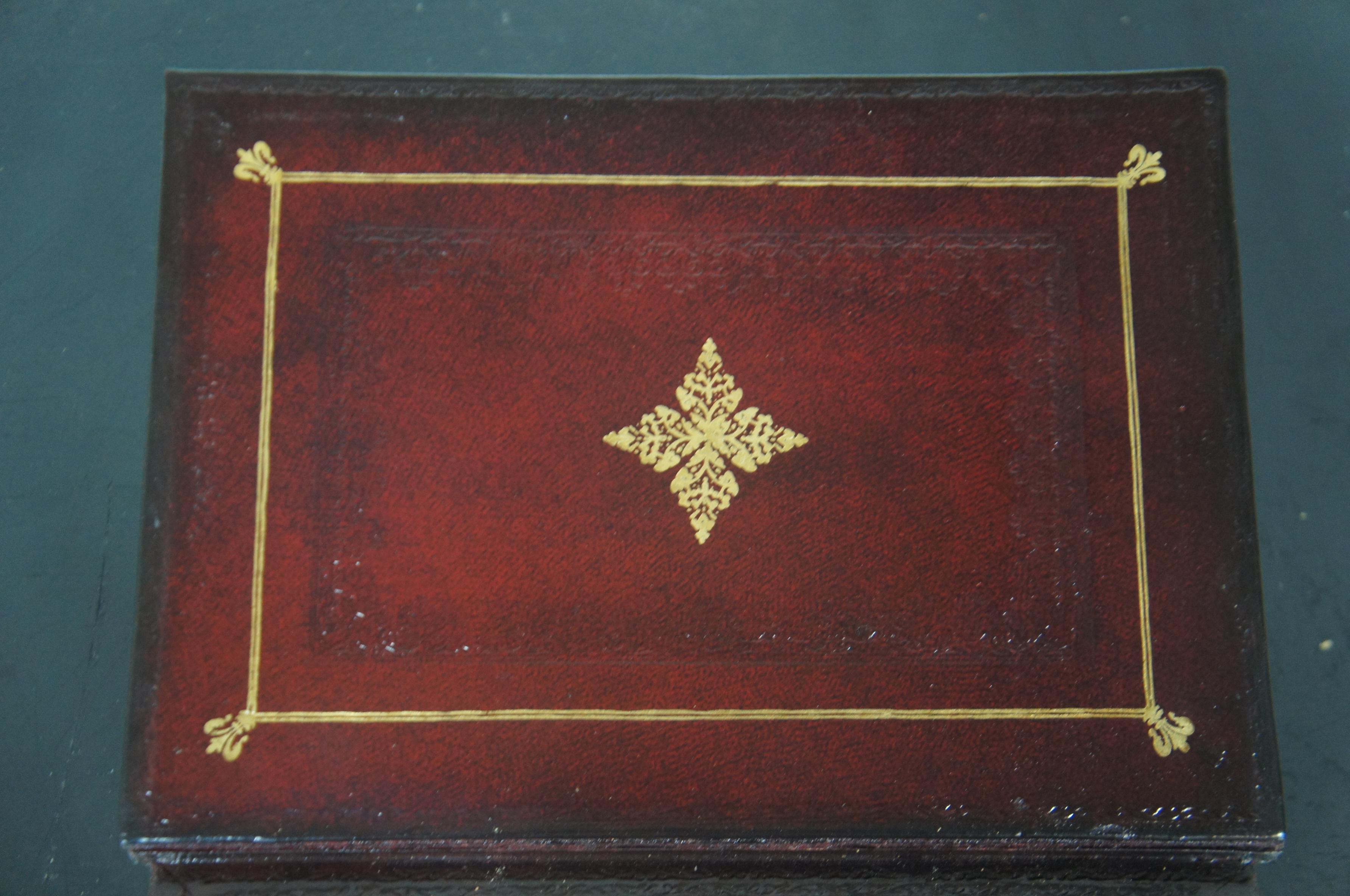 American History Oxblood Tooled Leather Faux Book Box Trinket Keepsake Stash 6