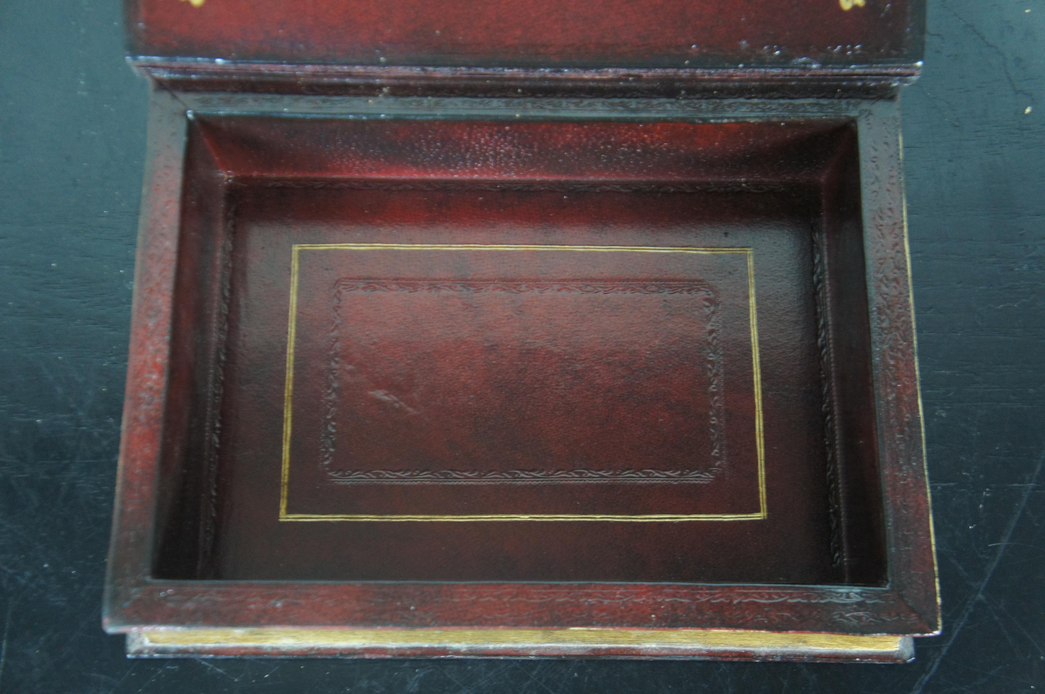 American History Oxblood Tooled Leather Faux Book Box Trinket Keepsake Stash 7