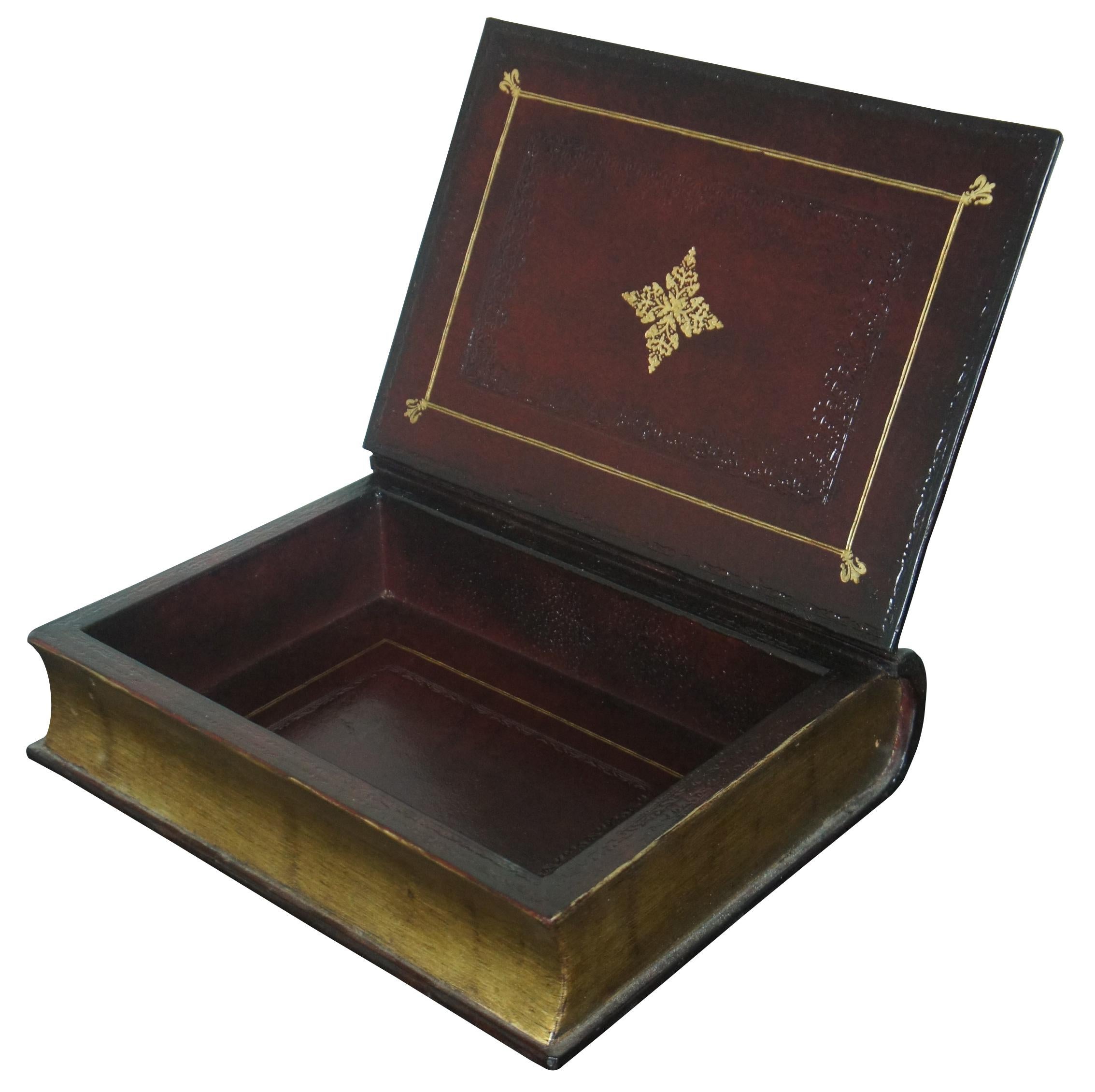 Victorian American History Oxblood Tooled Leather Faux Book Box Trinket Keepsake Stash