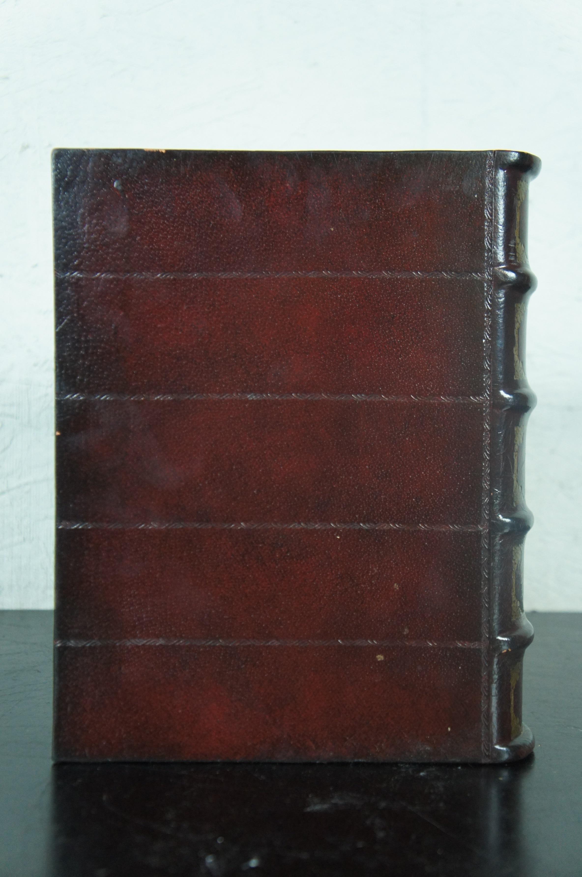 American History Oxblood Tooled Leather Faux Book Box Trinket Keepsake Stash 1