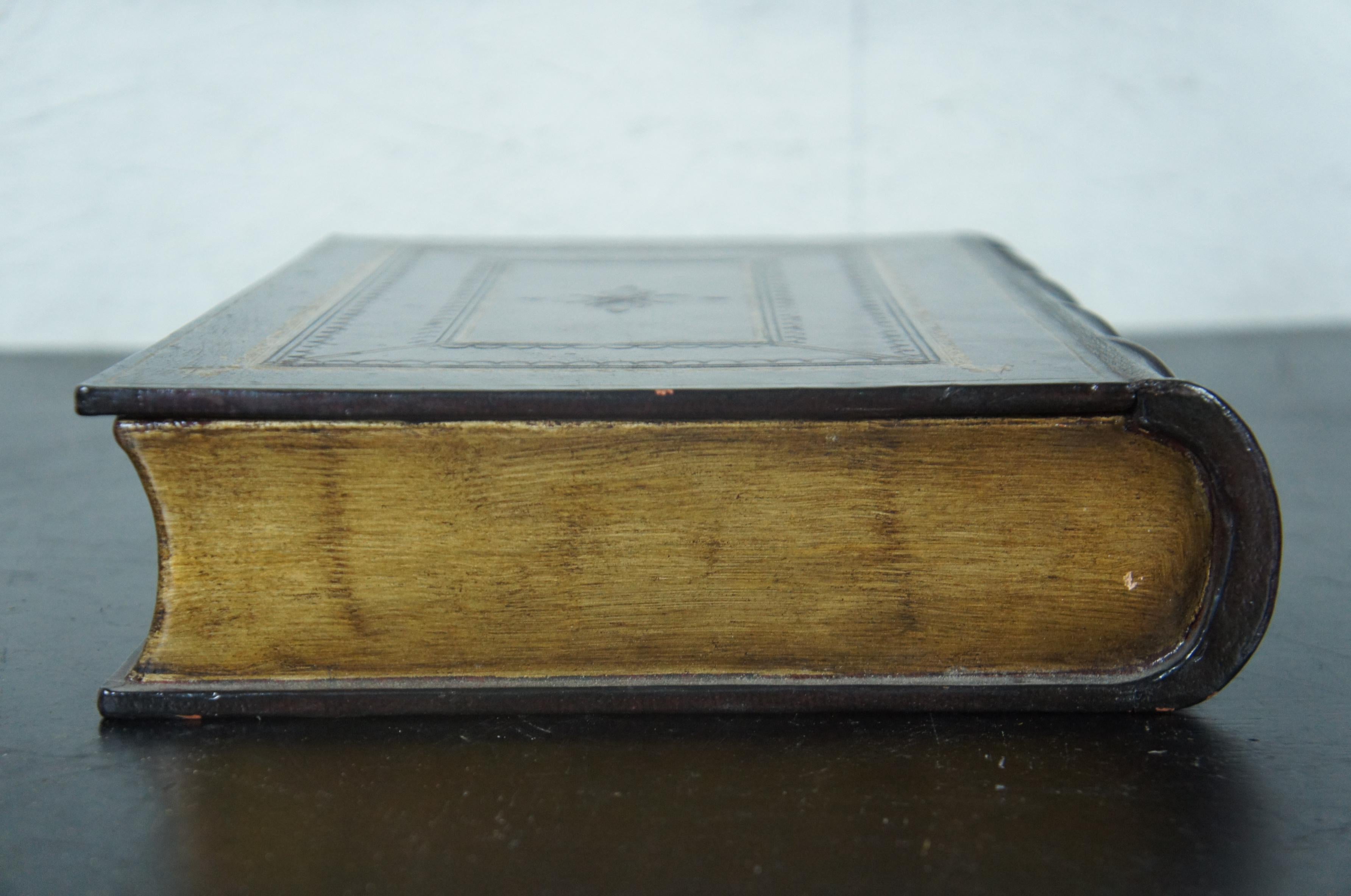 American History Oxblood Tooled Leather Faux Book Box Trinket Keepsake Stash 2