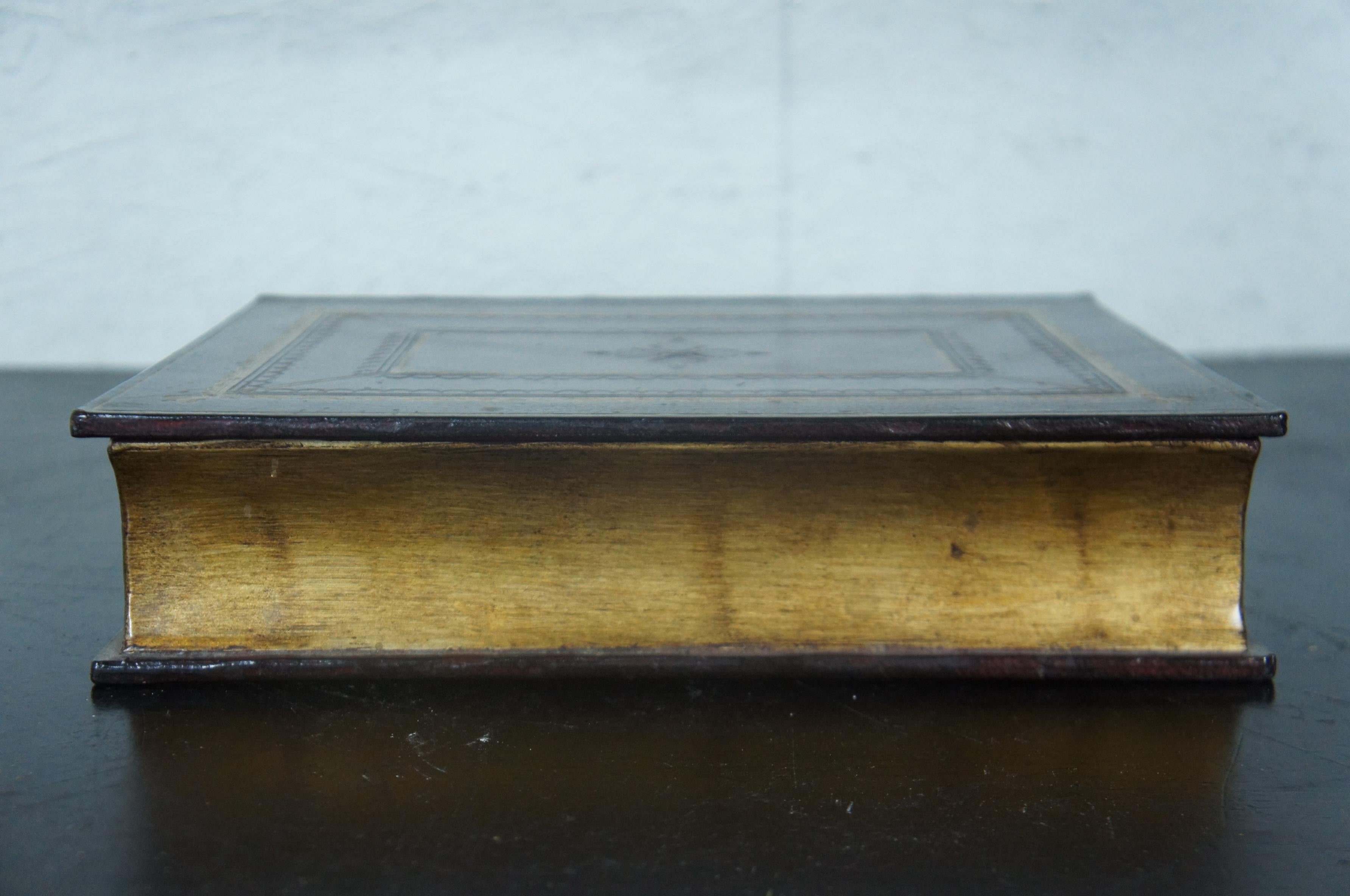 American History Oxblood Tooled Leather Faux Book Box Trinket Keepsake Stash 3