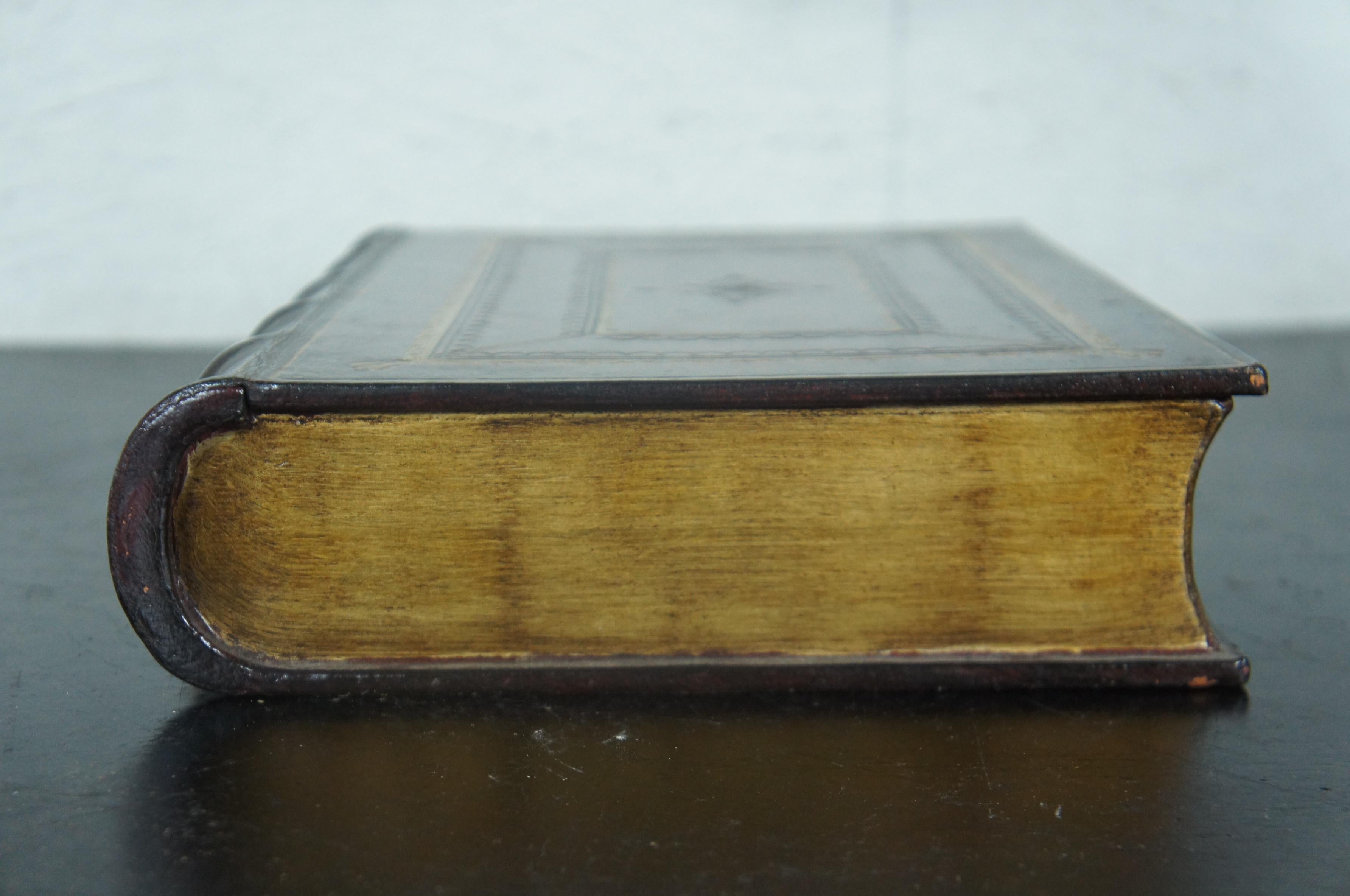 American History Oxblood Tooled Leather Faux Book Box Trinket Keepsake Stash 4