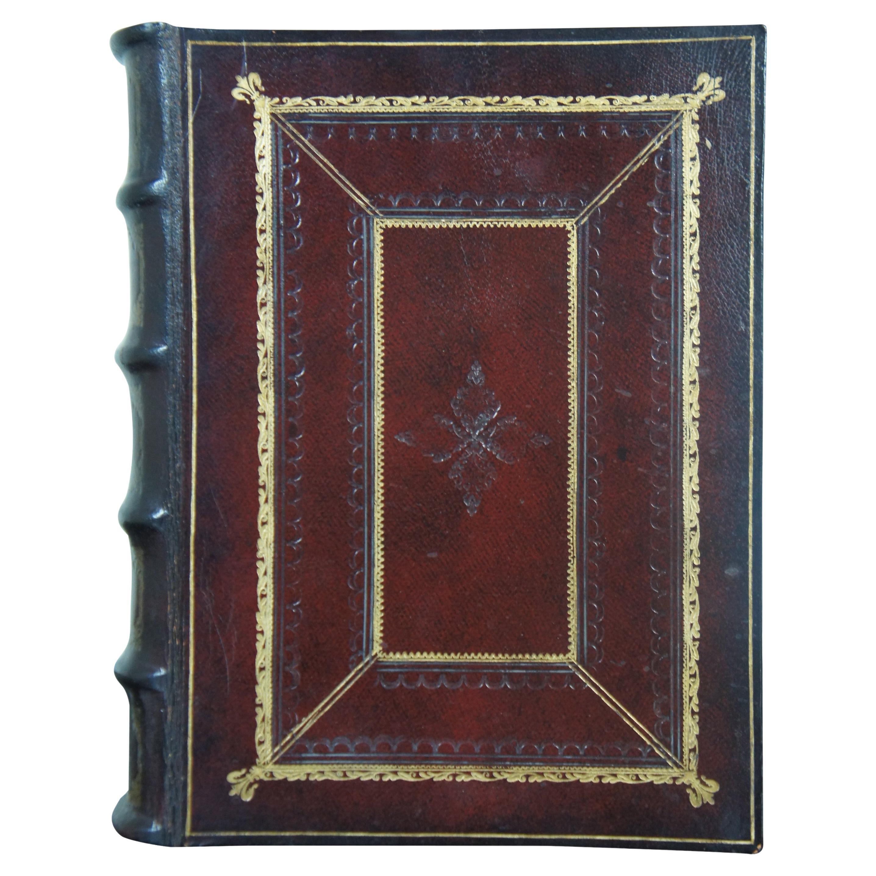 American History Oxblood Tooled Leather Faux Book Box Trinket Keepsake Stash