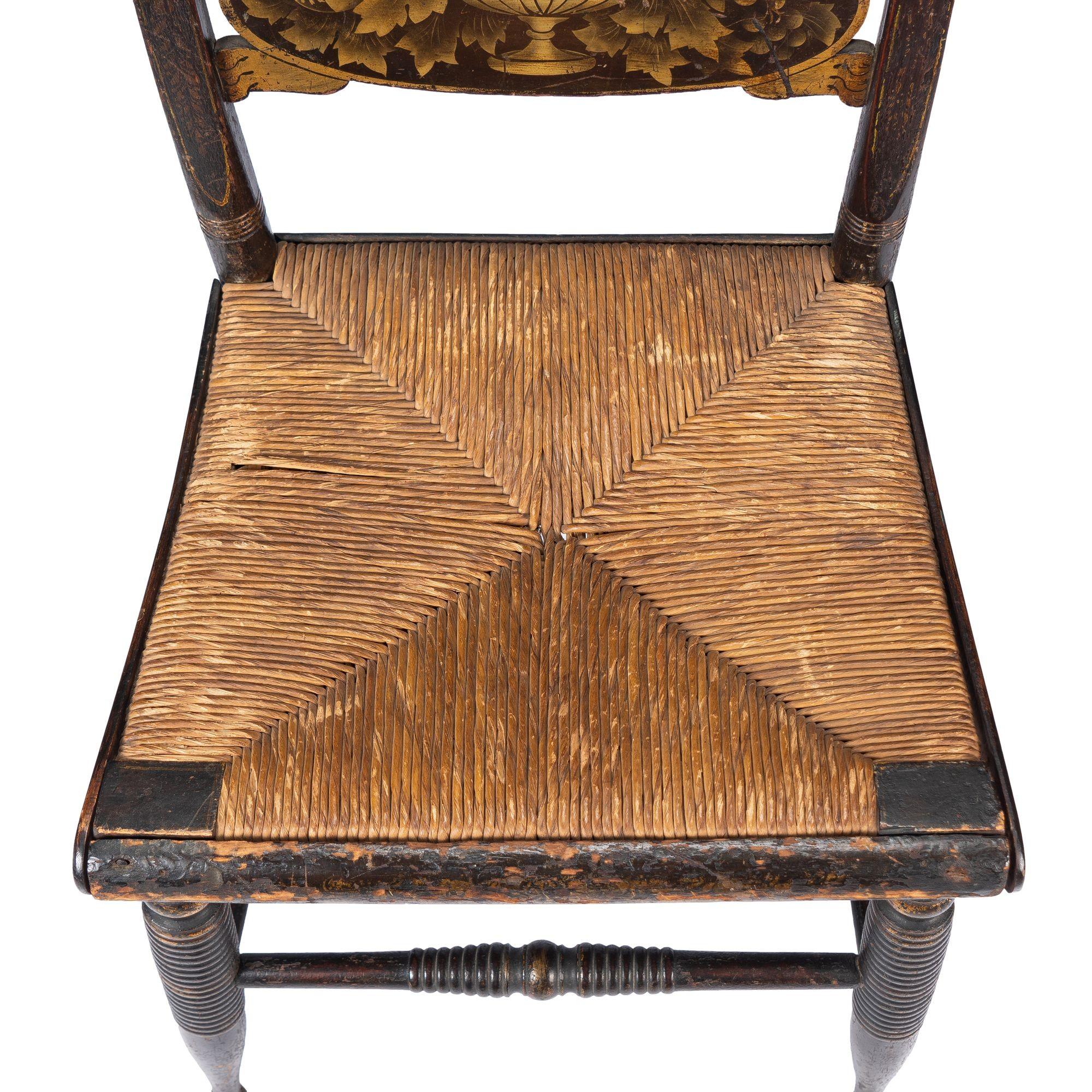 American Hitchcock turtle back rush seat side chair, 1830 For Sale 3