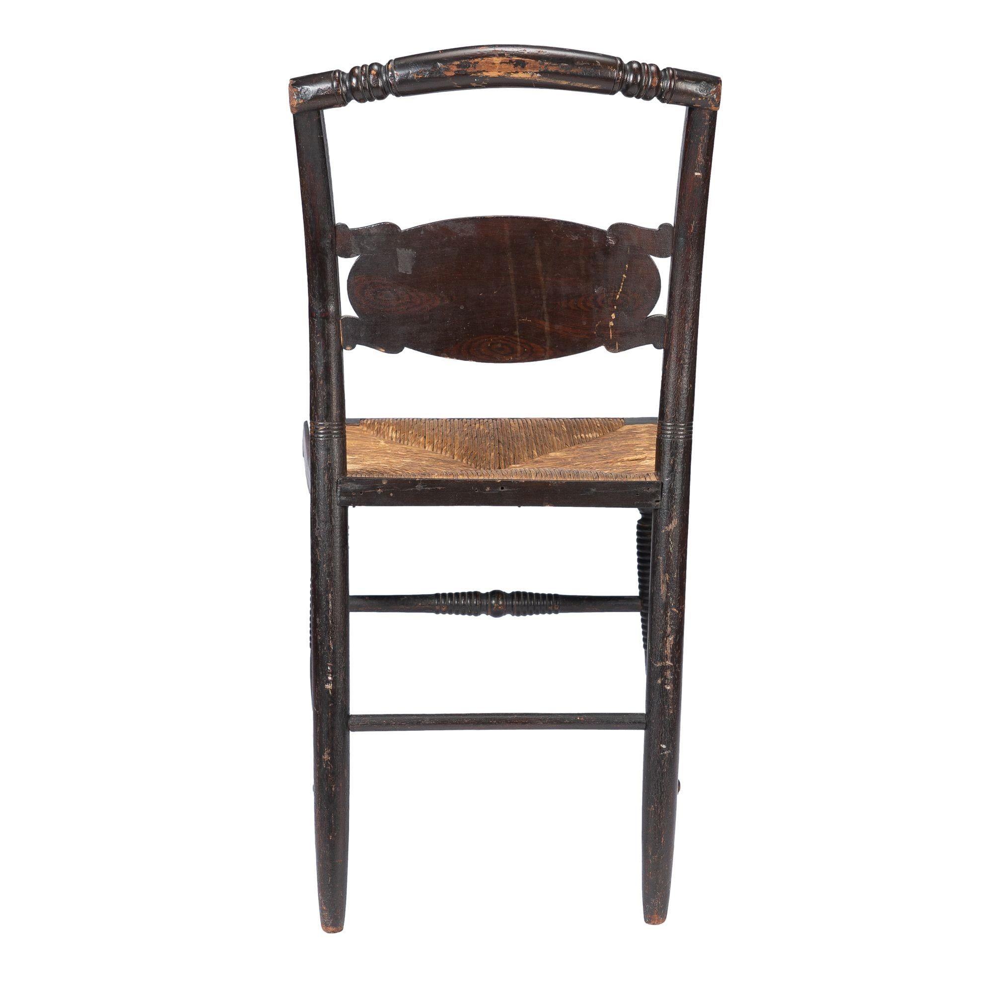 American Hitchcock turtle back rush seat side chair, 1830 In Good Condition For Sale In Kenilworth, IL