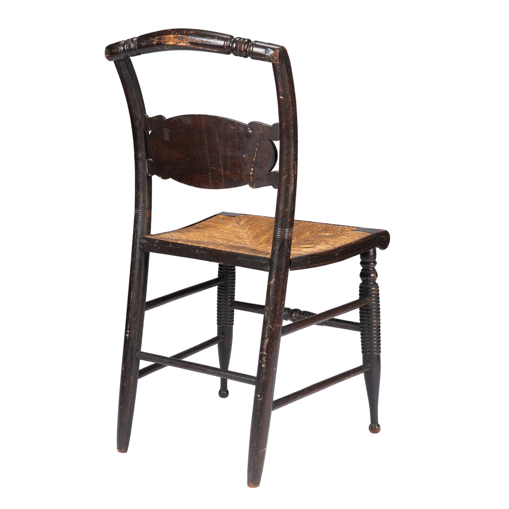 19th Century American Hitchcock turtle back rush seat side chair, 1830 For Sale