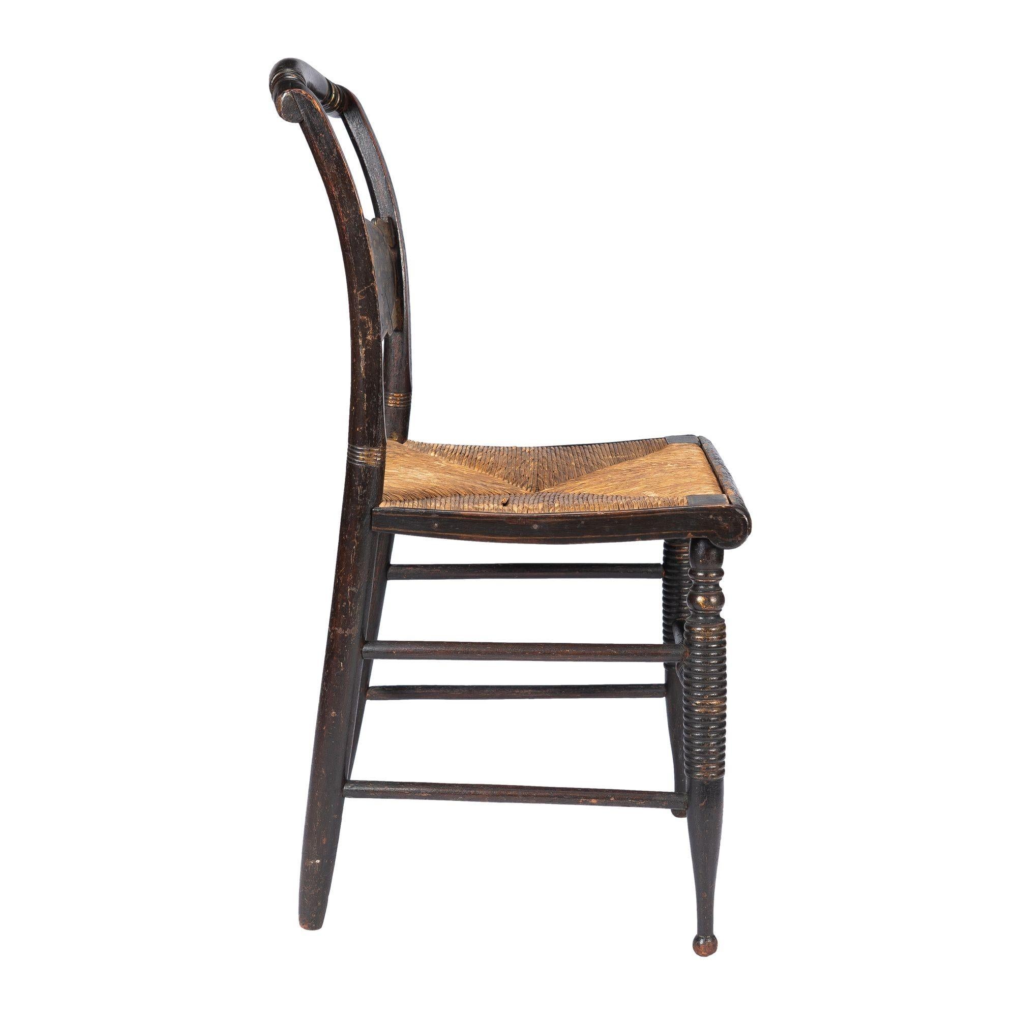 Rush American Hitchcock turtle back rush seat side chair, 1830 For Sale