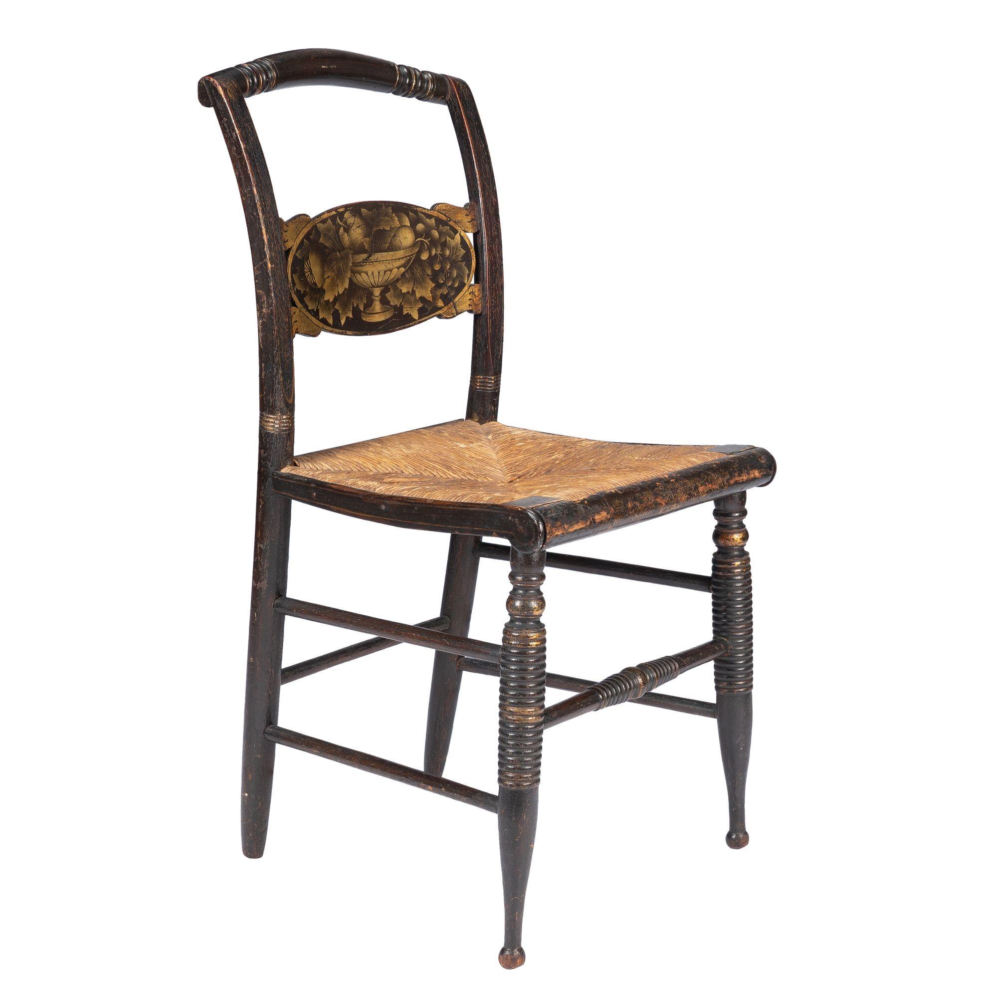 American Hitchcock turtle back rush seat side chair, 1830 For Sale 1