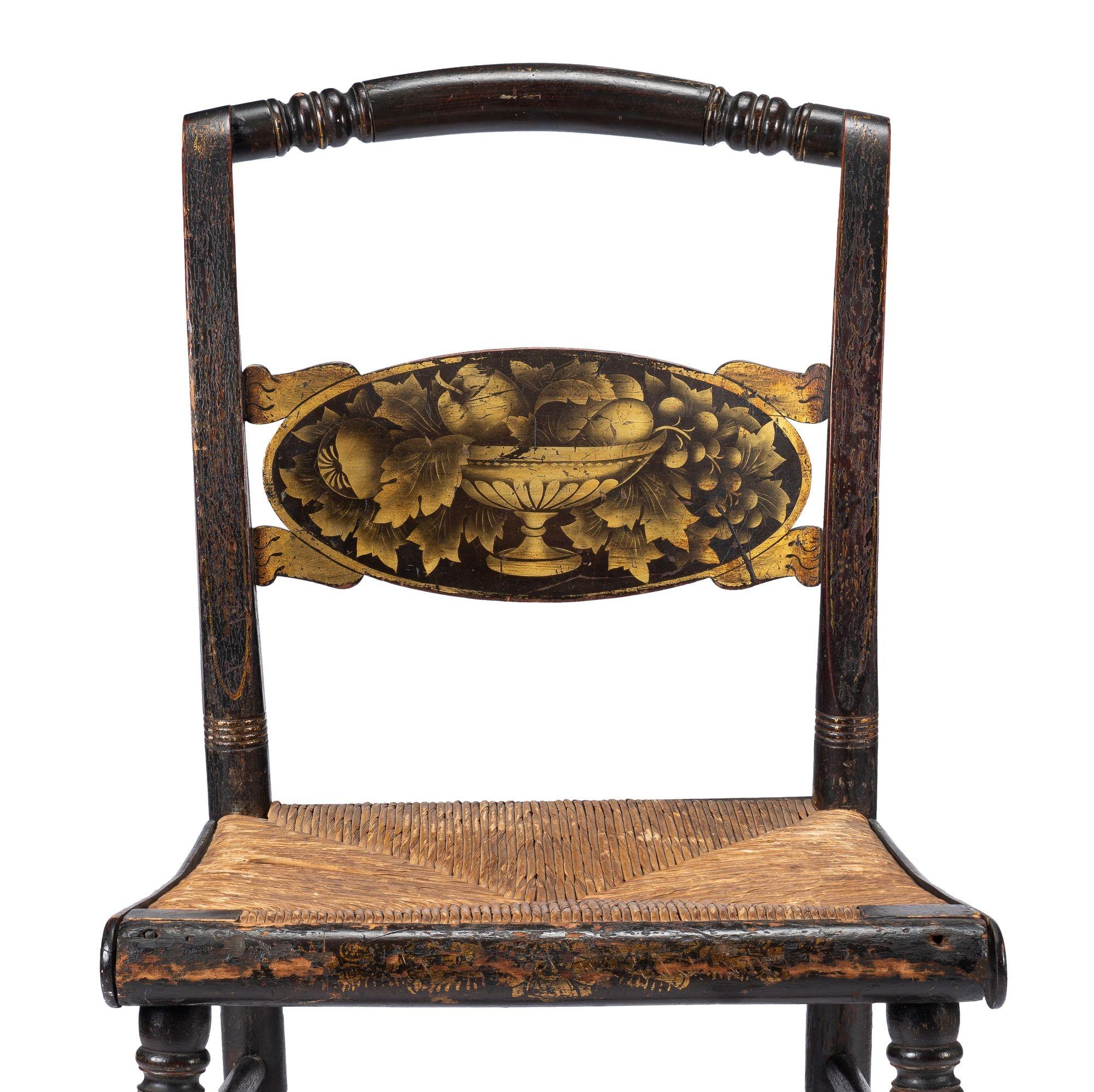 American Hitchcock turtle back rush seat side chair, 1830 For Sale 2