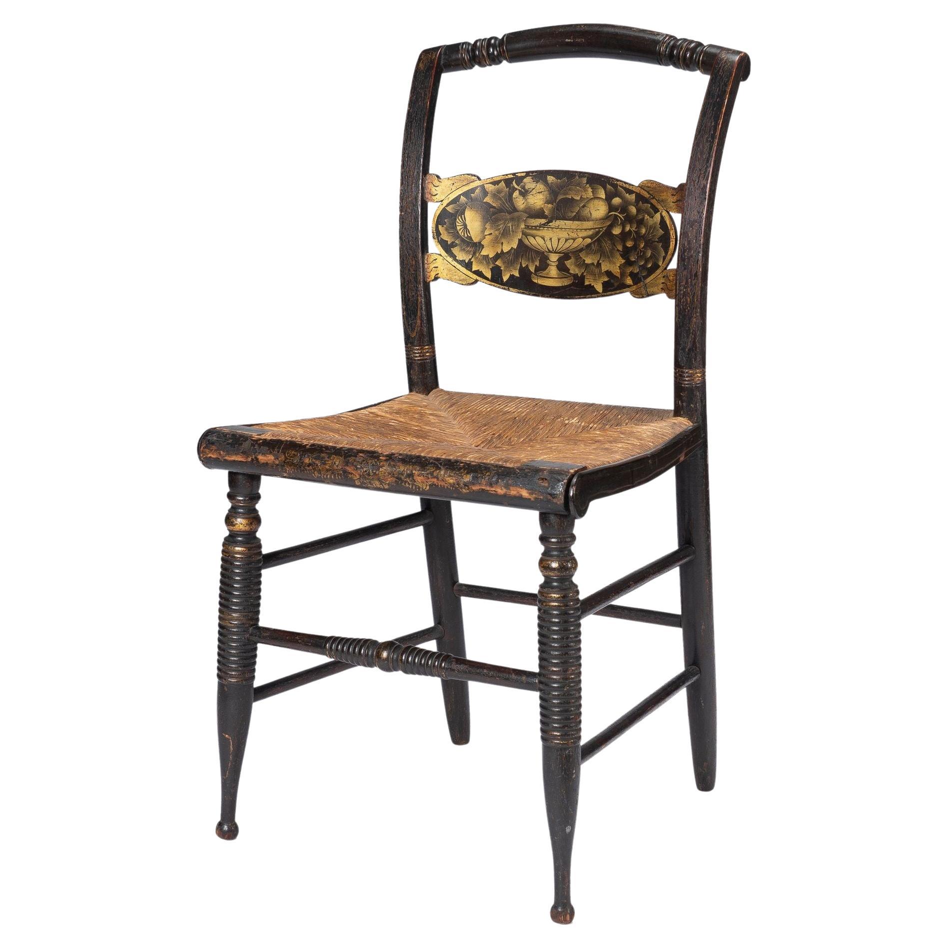American Hitchcock turtle back rush seat side chair, 1830 For Sale