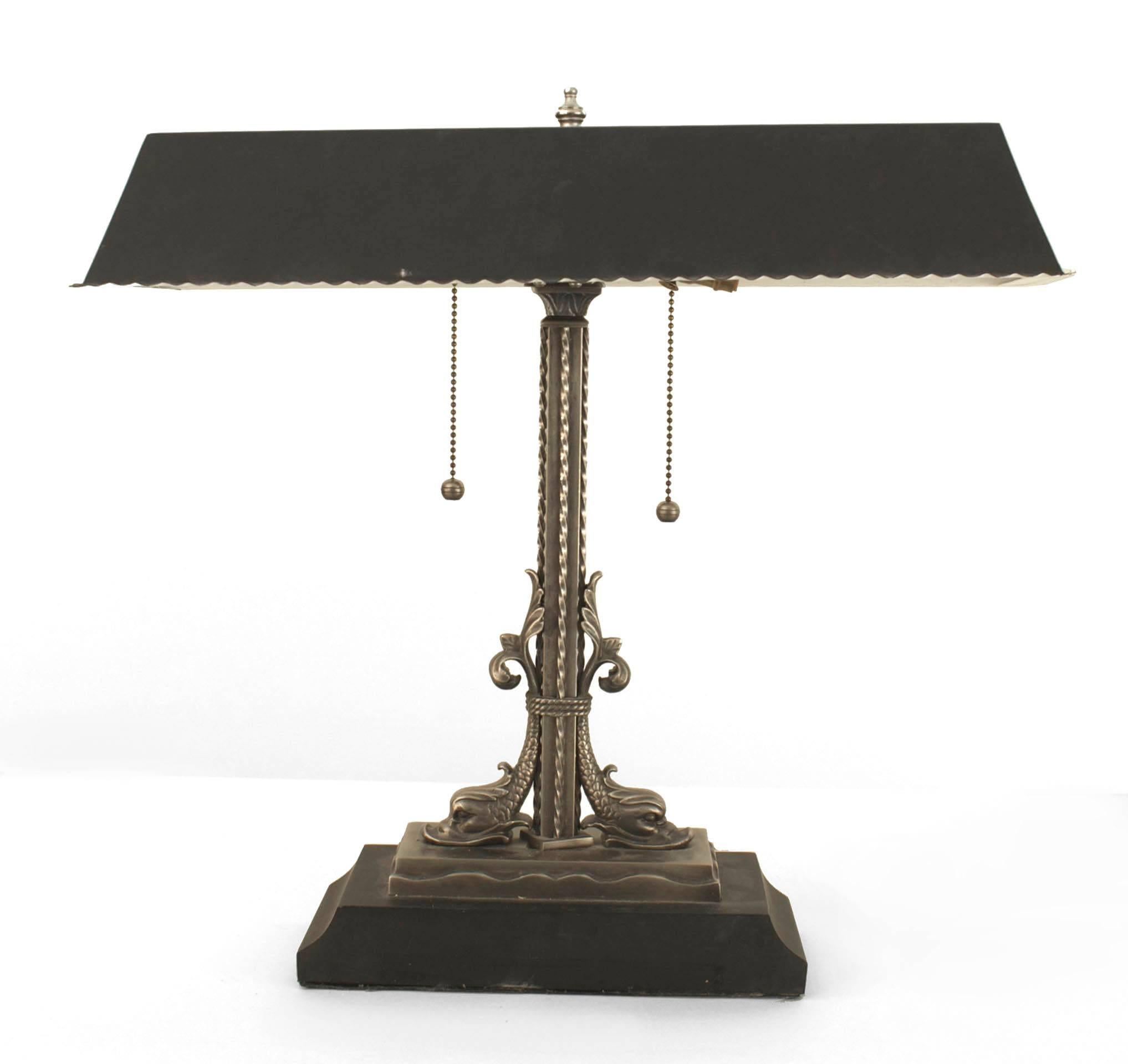 Mid-Century Modern Hollywood Regency Style Pewter and Tole Table Lamp For Sale
