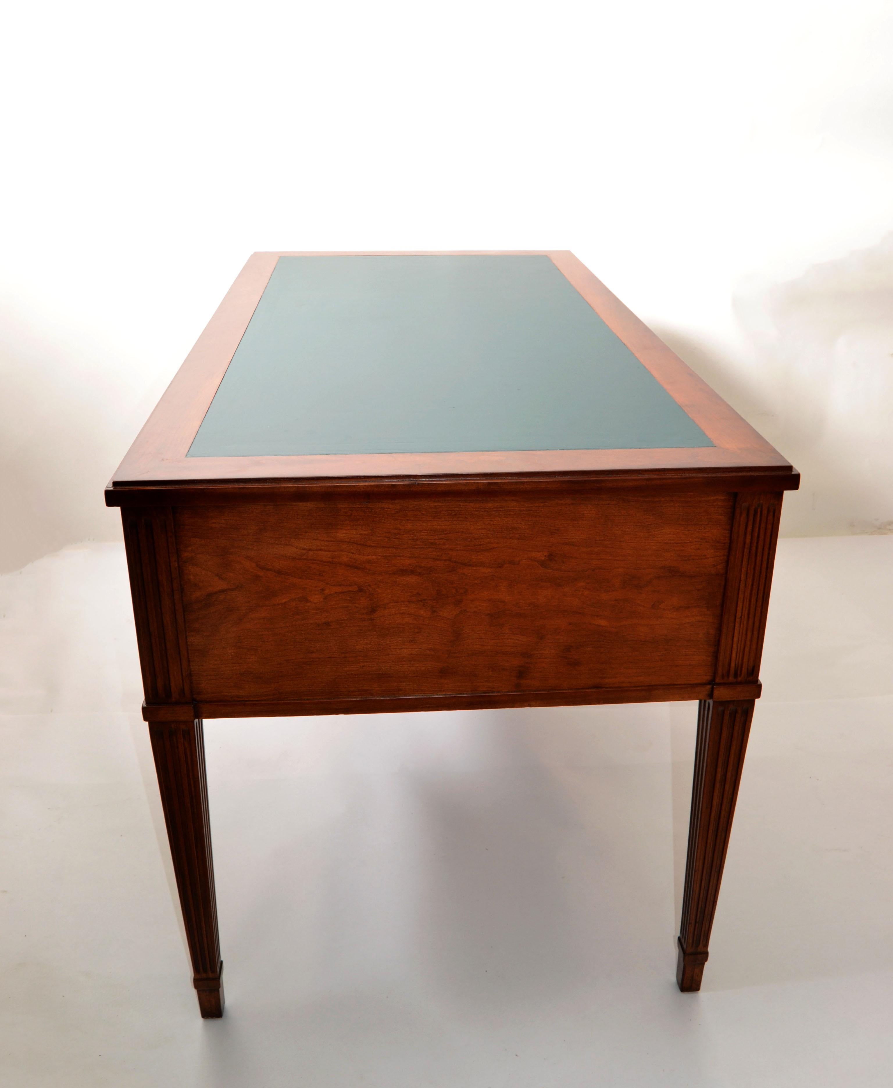 Mid-20th Century American Hollywood Regency Walnut & Green Leather Top, Writing Table Desk 1950