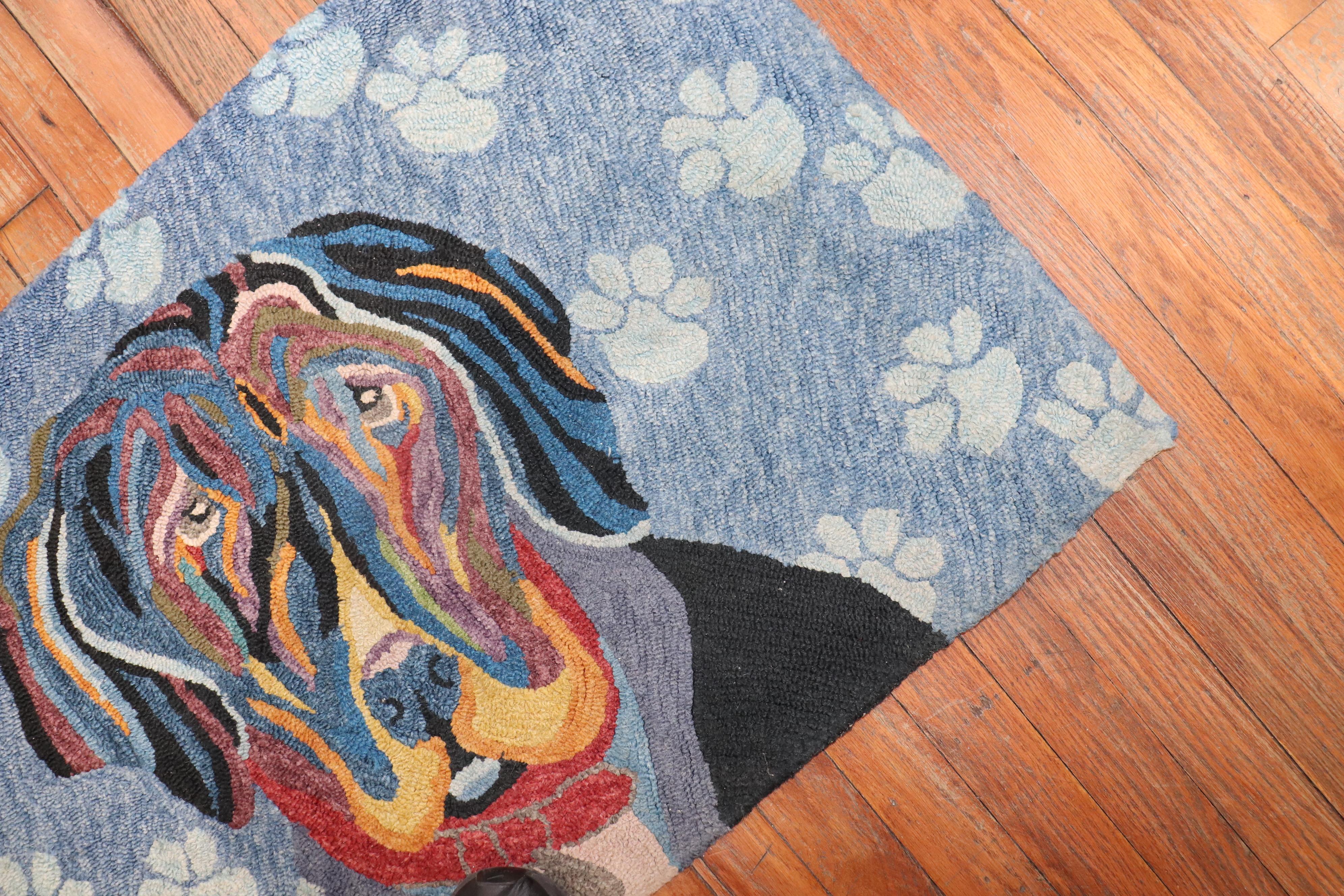 Hand-Crafted American Hook Dog Rug For Sale