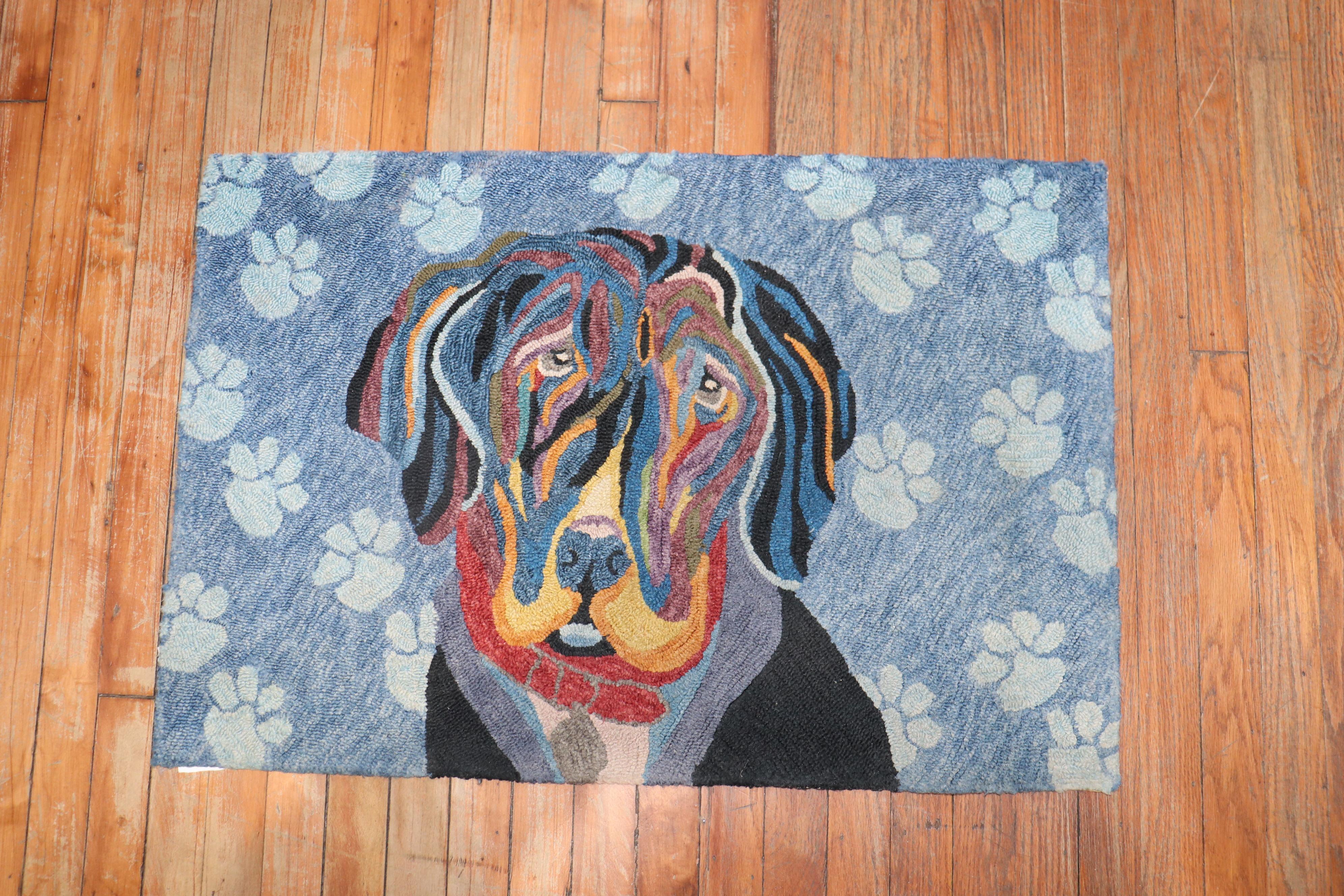 20th Century American Hook Dog Rug For Sale
