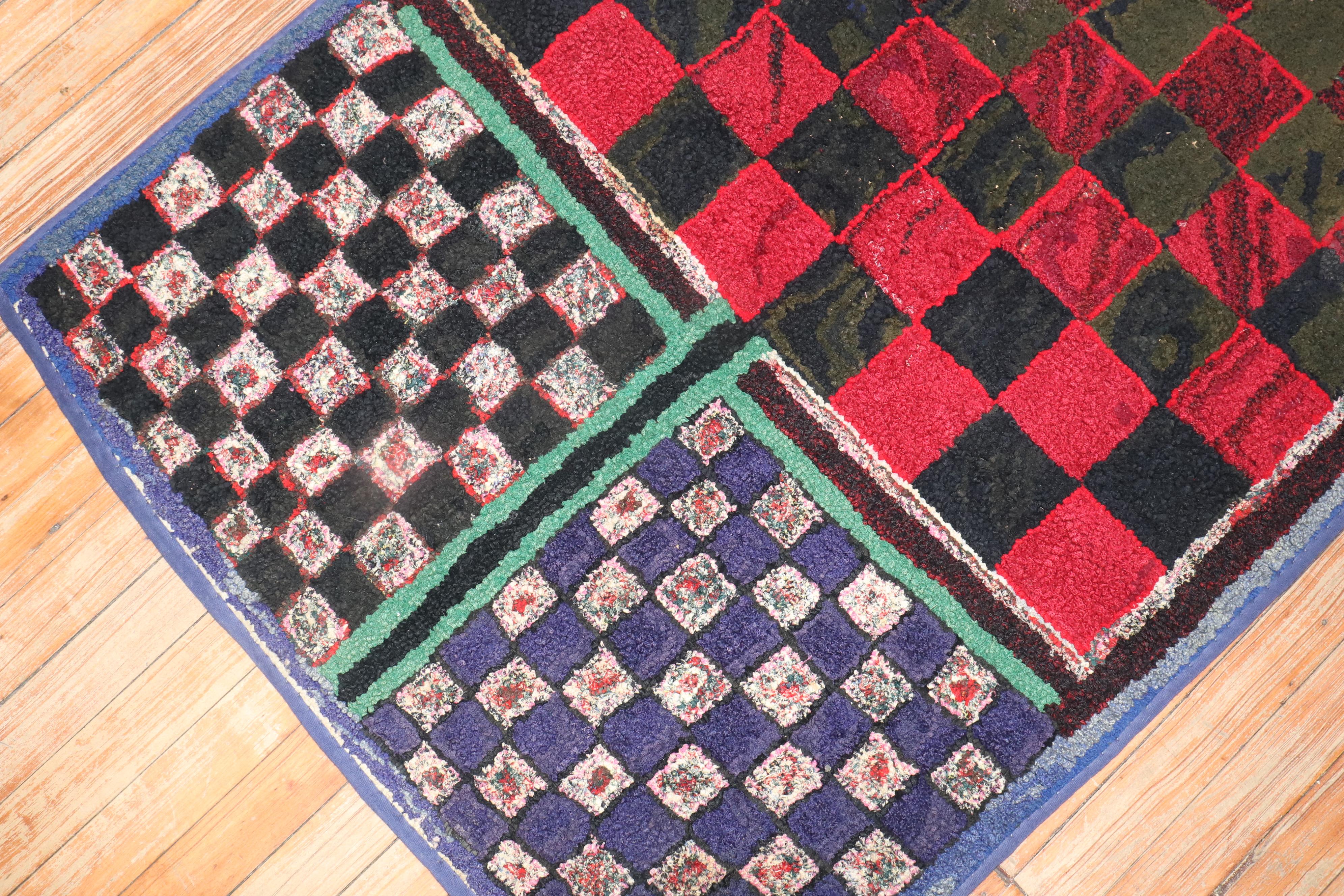 American Hooked Checkerboard Chess Rug In Good Condition For Sale In New York, NY